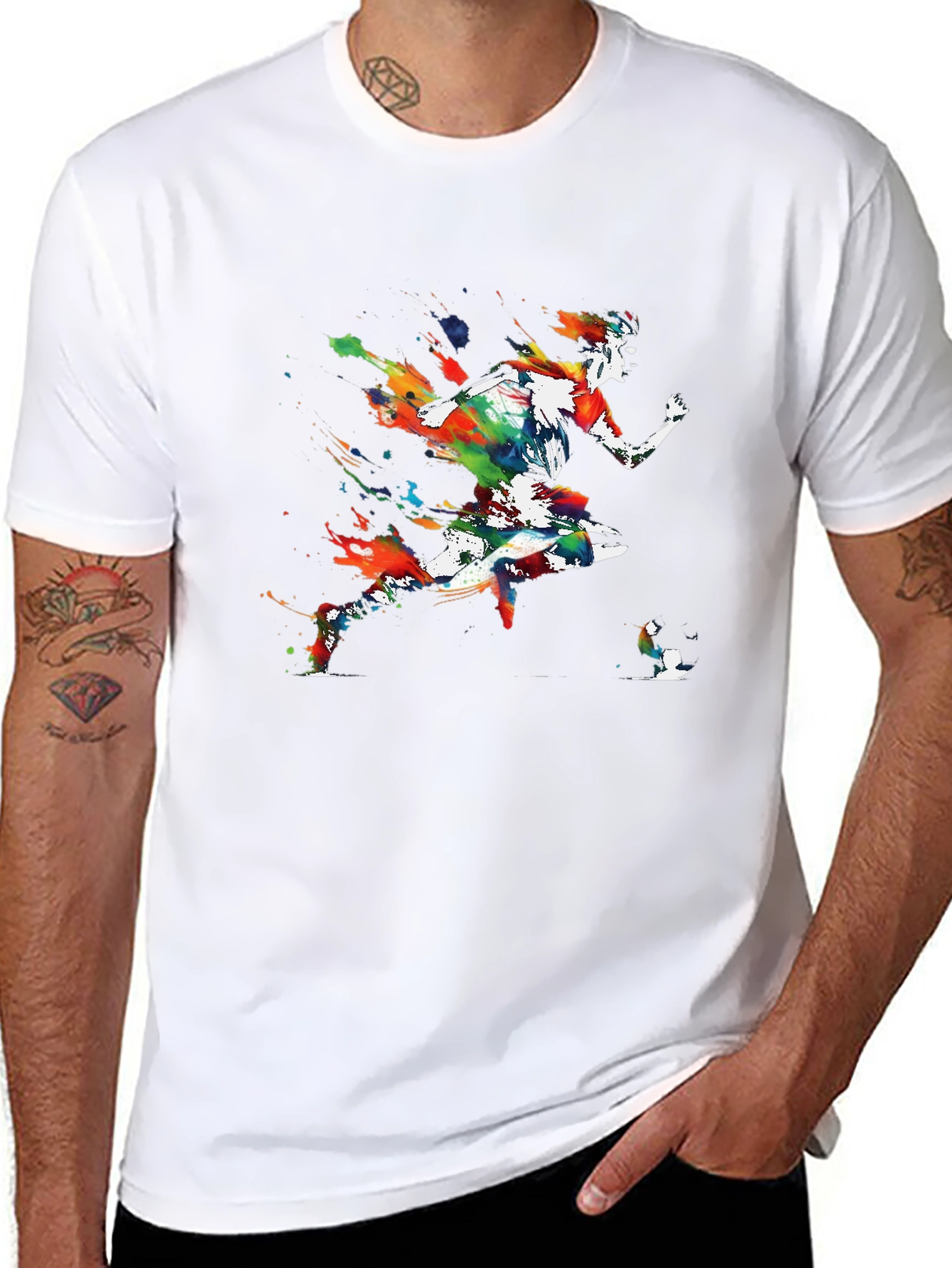 Black Abstract Soccer Player Black Graphic Tee view 8