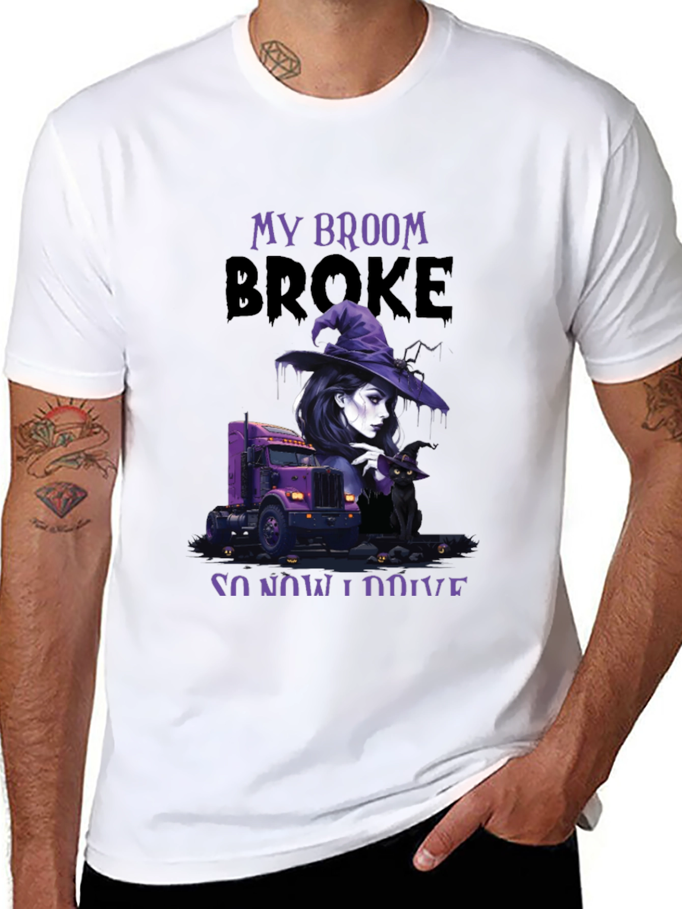 Black My Broom Broke Trucker T-Shirt view 8