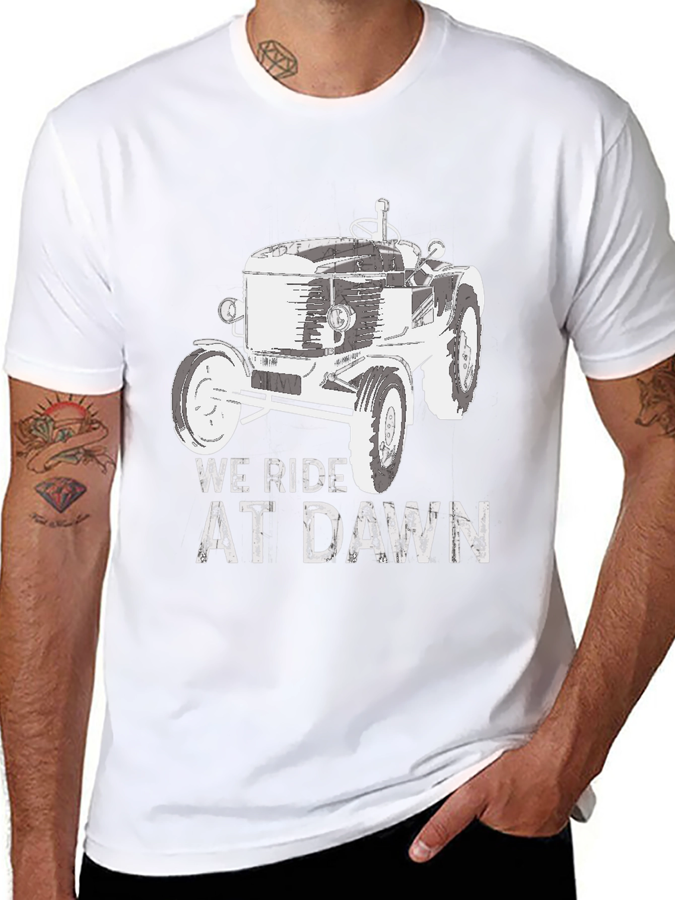 Black We Ride At Dawn Tractor Graphic Tee view 8