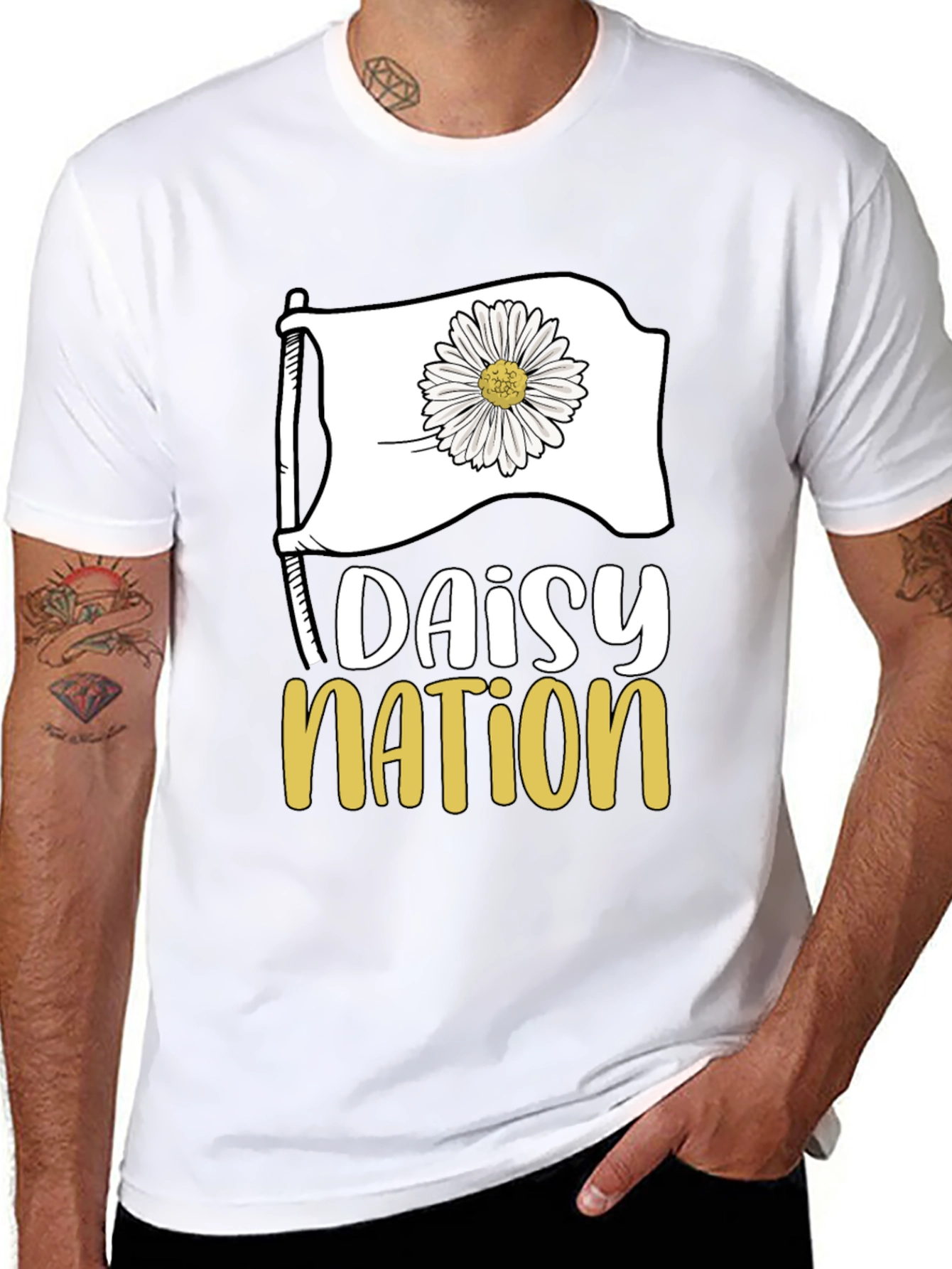 Black Daisy Nation Graphic Tee - Black Cotton T-Shirt view 8