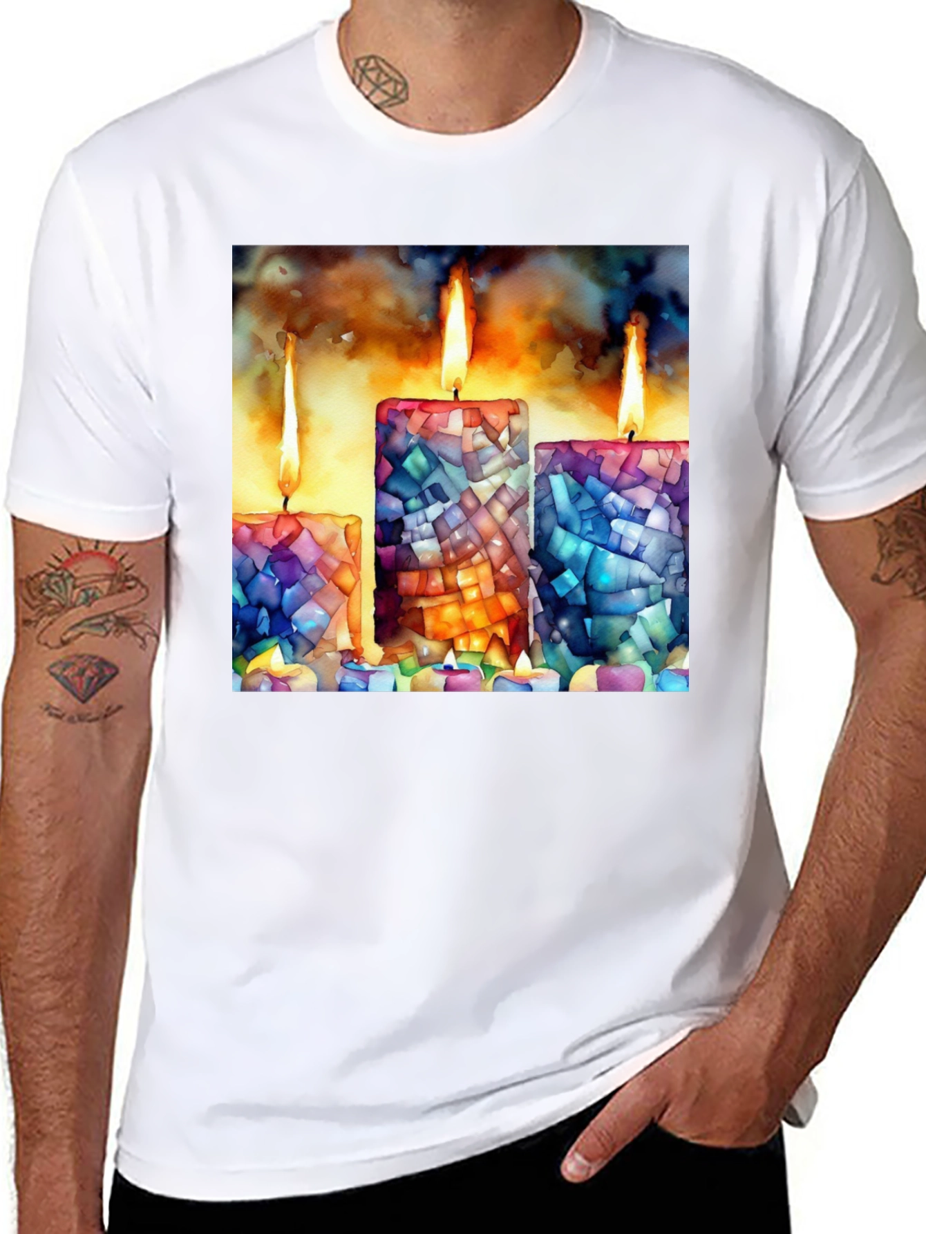 Black Mosaic Candle Print Tee - Artistic Comfort view 8
