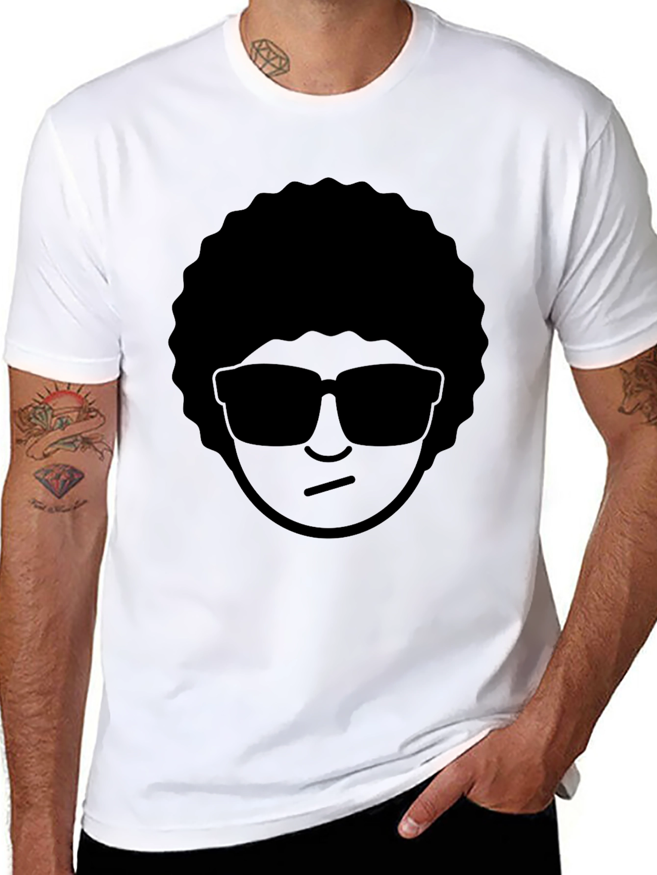 Black Cool Afro Man T-Shirt - Black Graphic Tee view 8