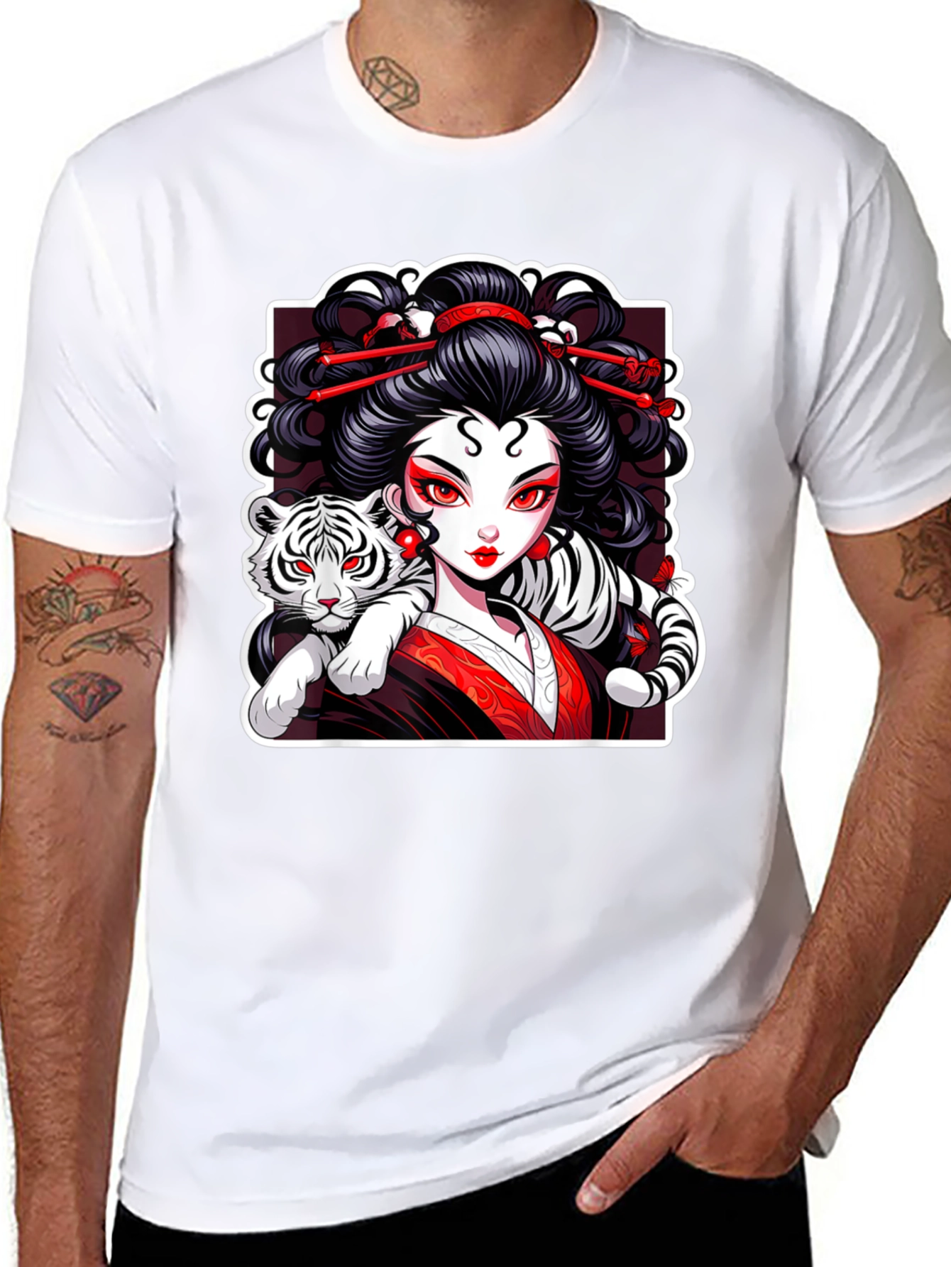 Geisha & Tiger Graphic Tee - Cool Artistic Design! - 8