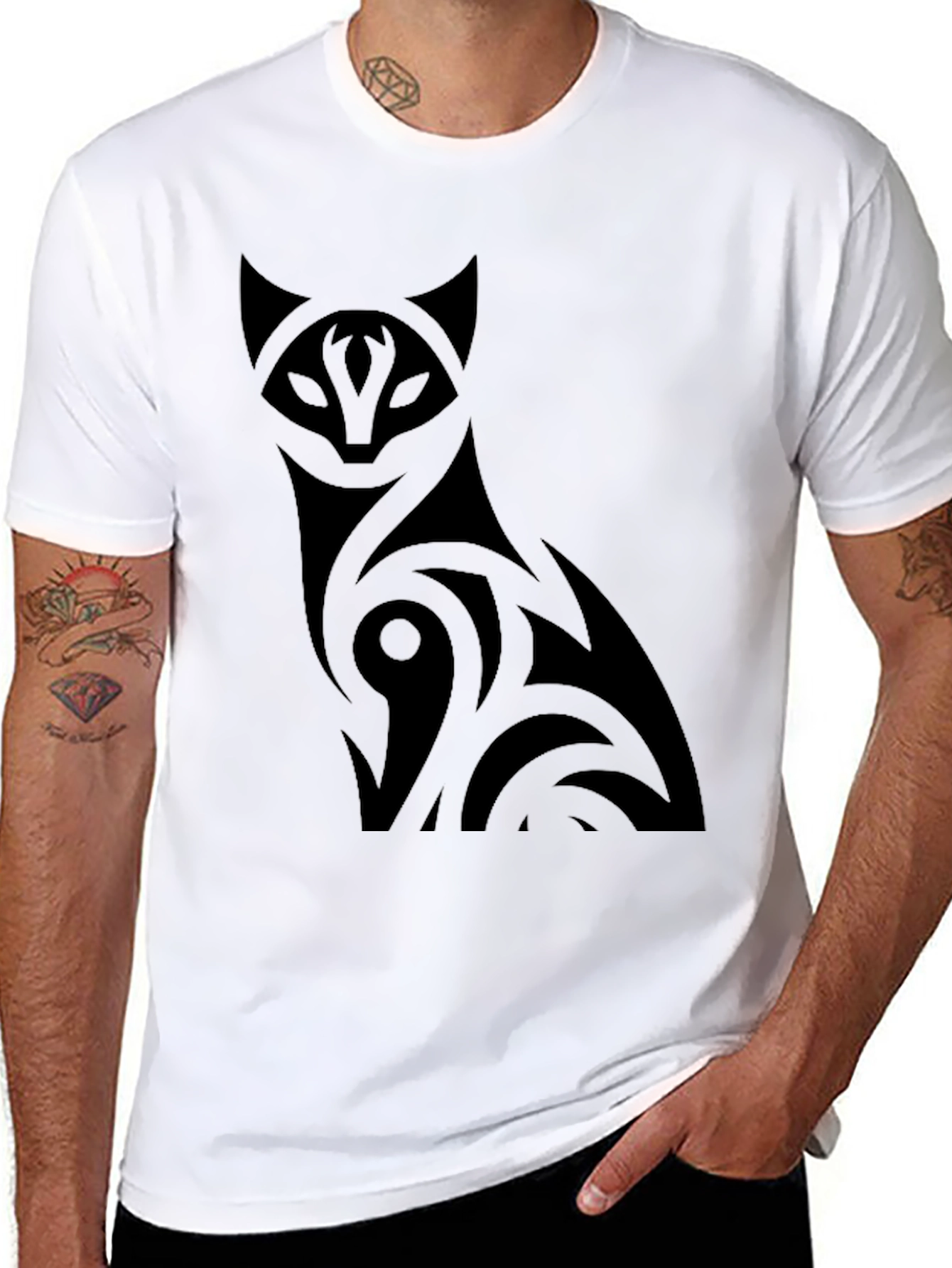 Black Stylish Black Cat Graphic T-Shirt view 8