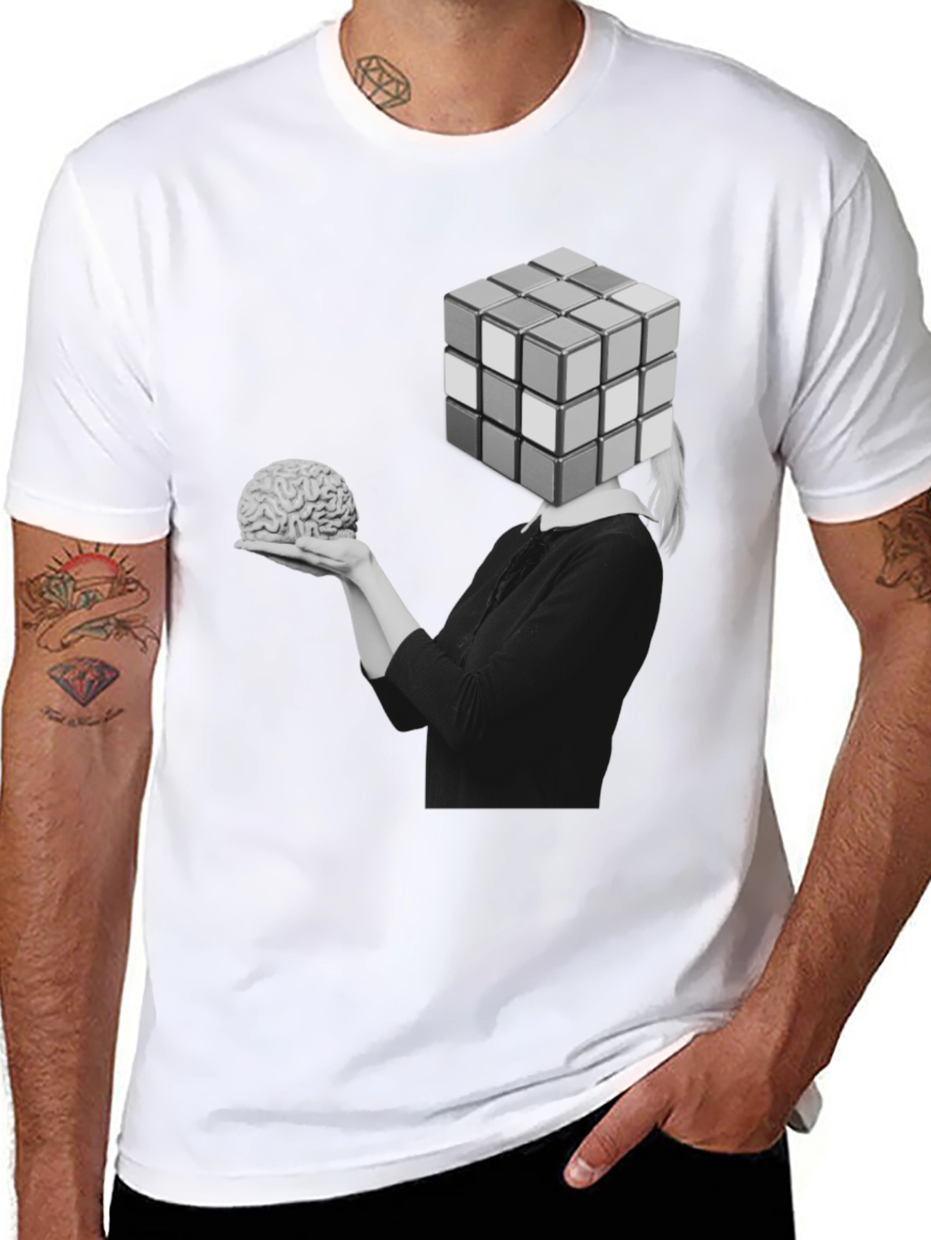Black Rubik's Cube Brain T-Shirt view 8