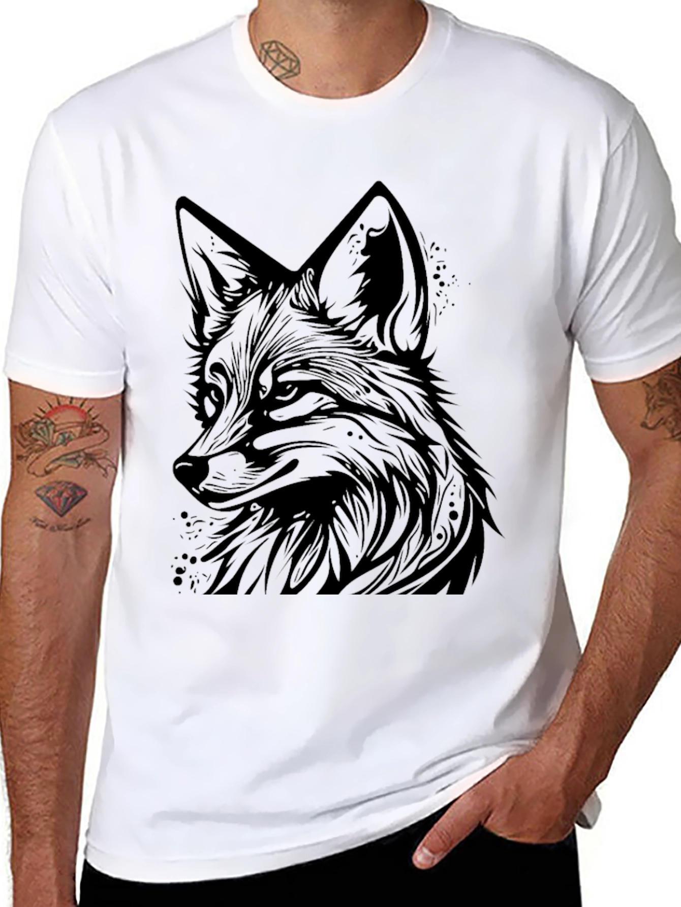 Black Fox Graphic Tee - Modern Animal Print T-Shirt view 8