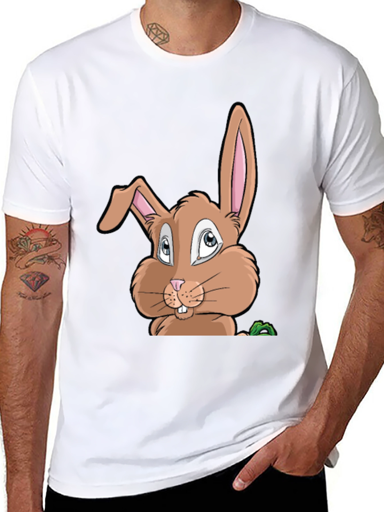 Black Cute Cartoon Bunny Graphic Black T-Shirt view 8
