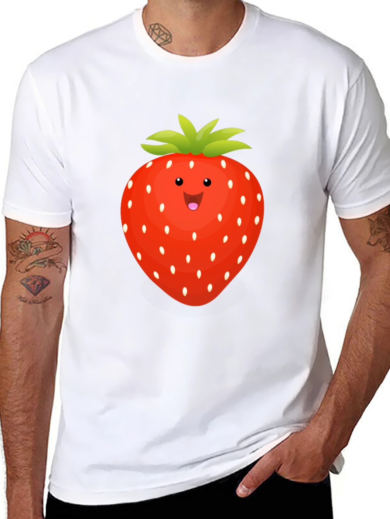 Black Strawberry Graphic Tee - Fun Fruit T-Shirt view 8
