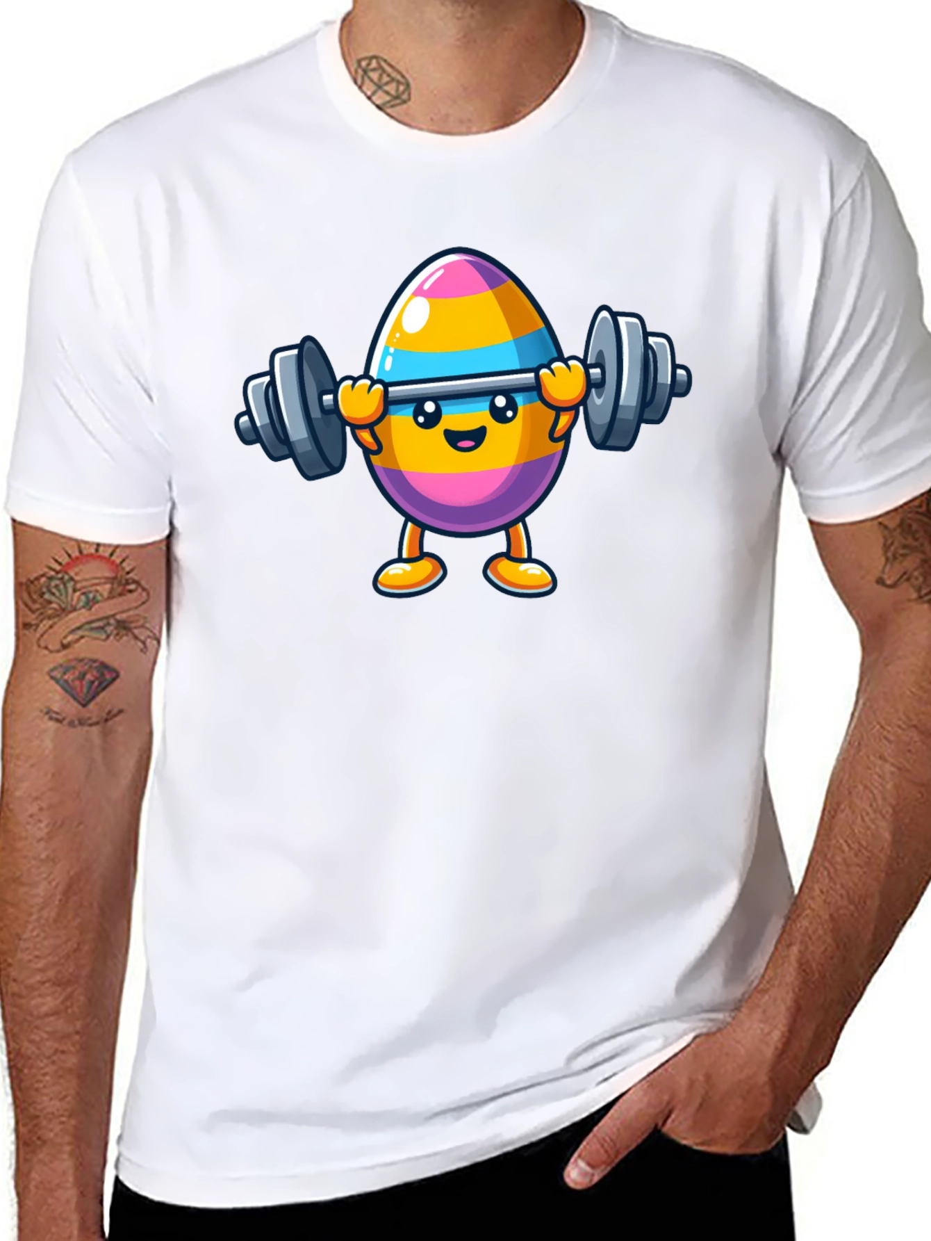 Black Easter Egg Lifting Weights Graphic T-Shirt view 8