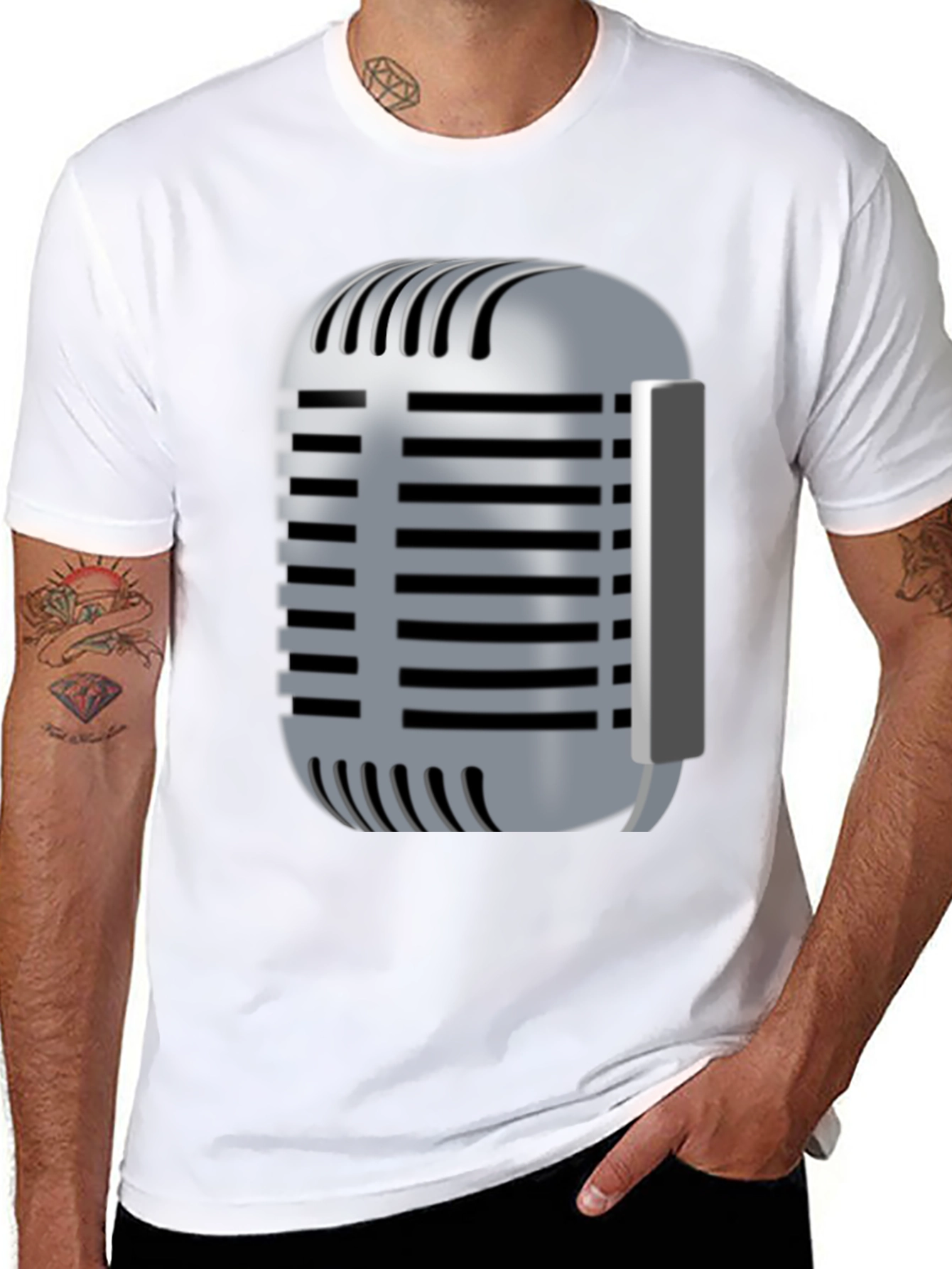 Black Vintage Microphone Graphic T-Shirt view 8