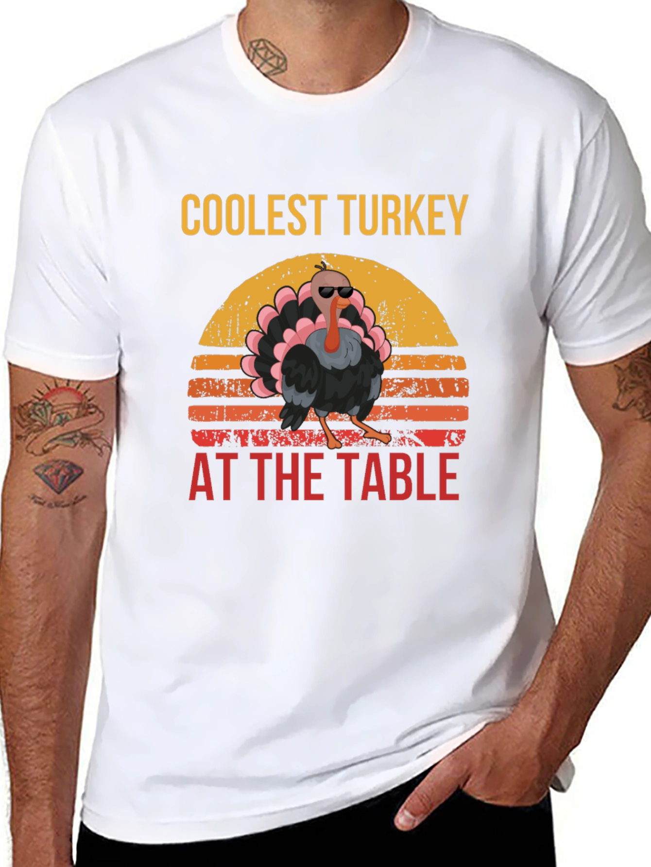 Black Coolest Turkey at the Table Black Graphic Tee view 8
