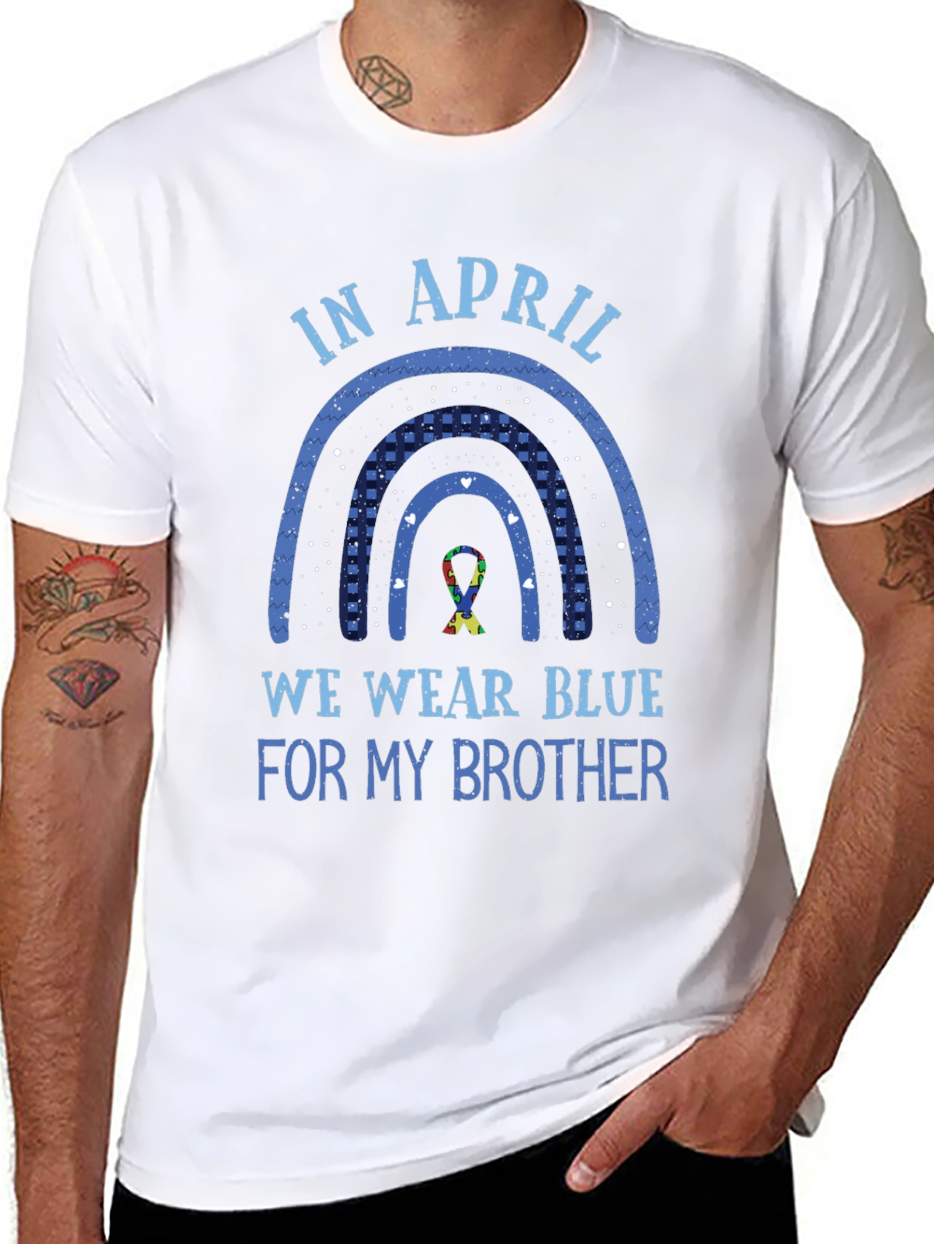 Black Autism Awareness Brother T-Shirt - Wear Blue in April view 8