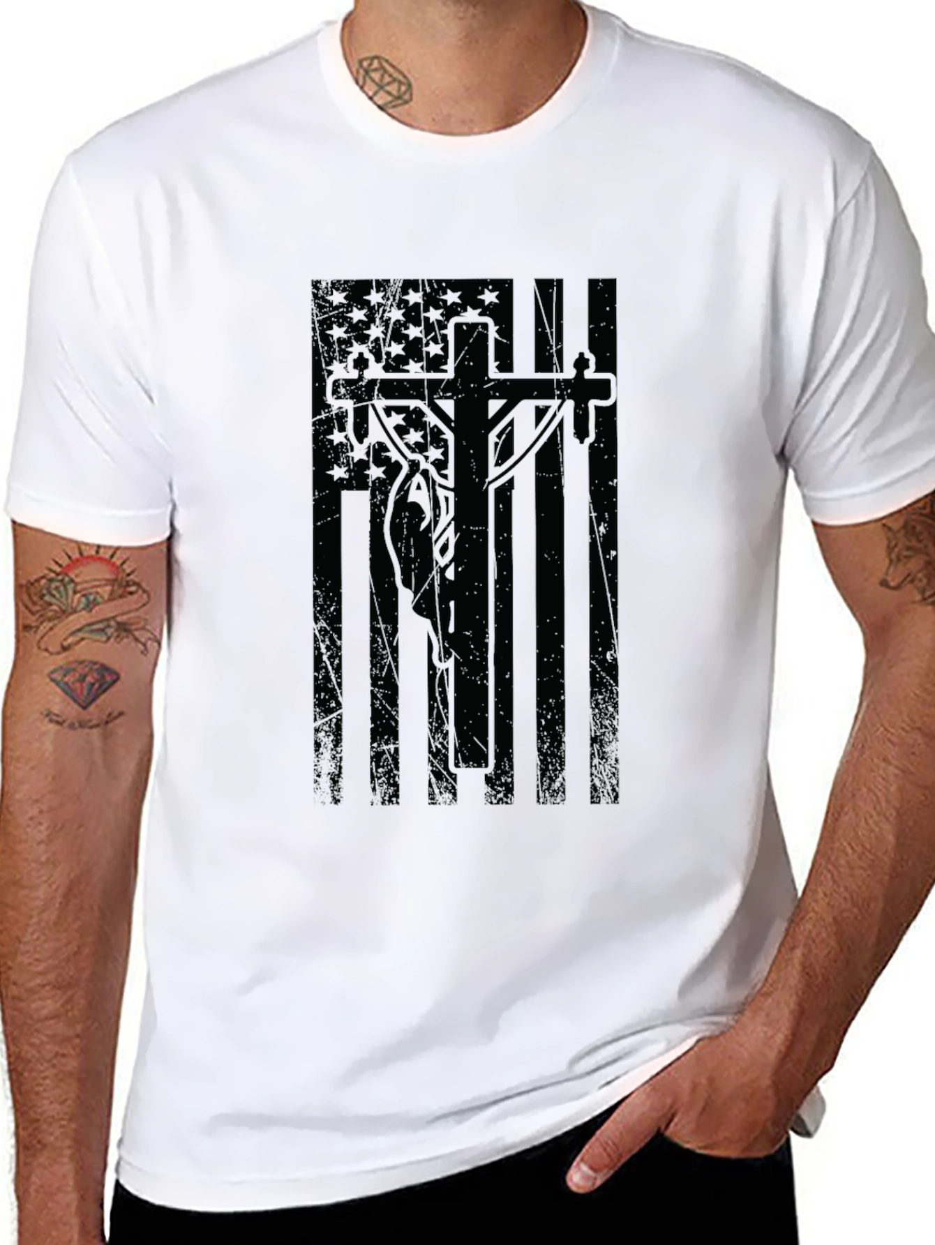 Black American Flag Lineman T-Shirt view 8