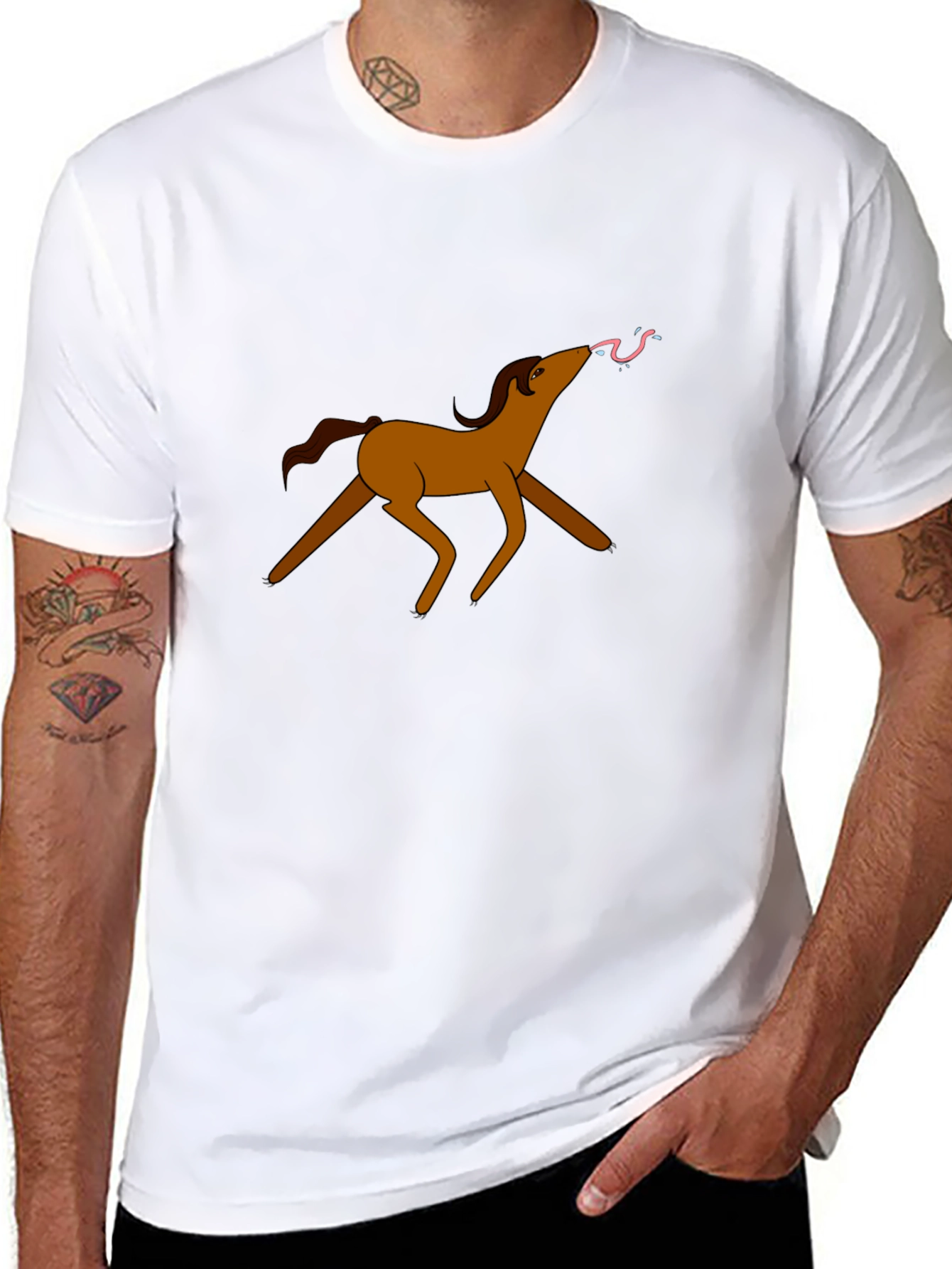 Black Cartoon Horse Graphic Tee - Unique Design view 8
