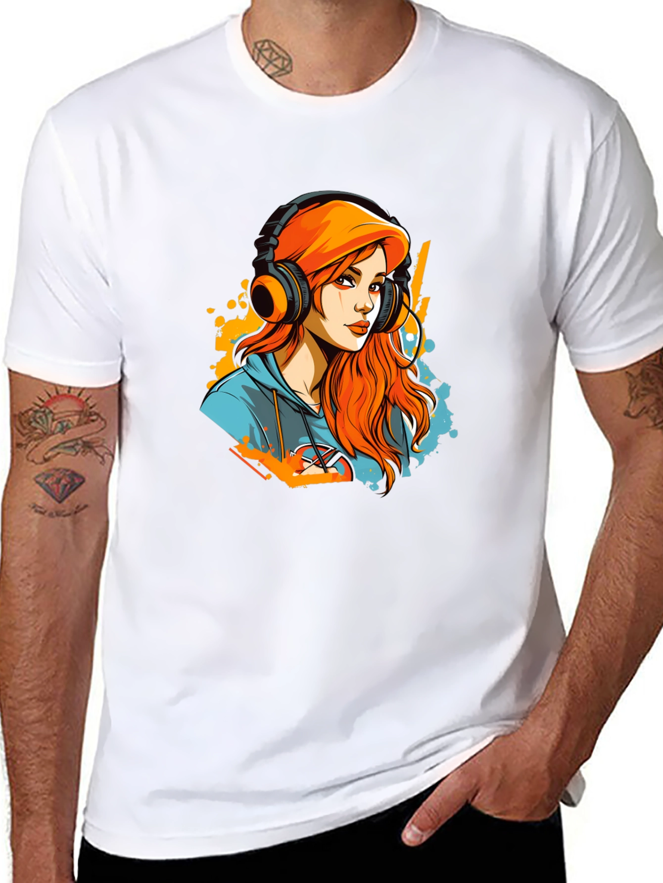 Black Gamer Girl T-Shirt - Headphone Art Design view 8