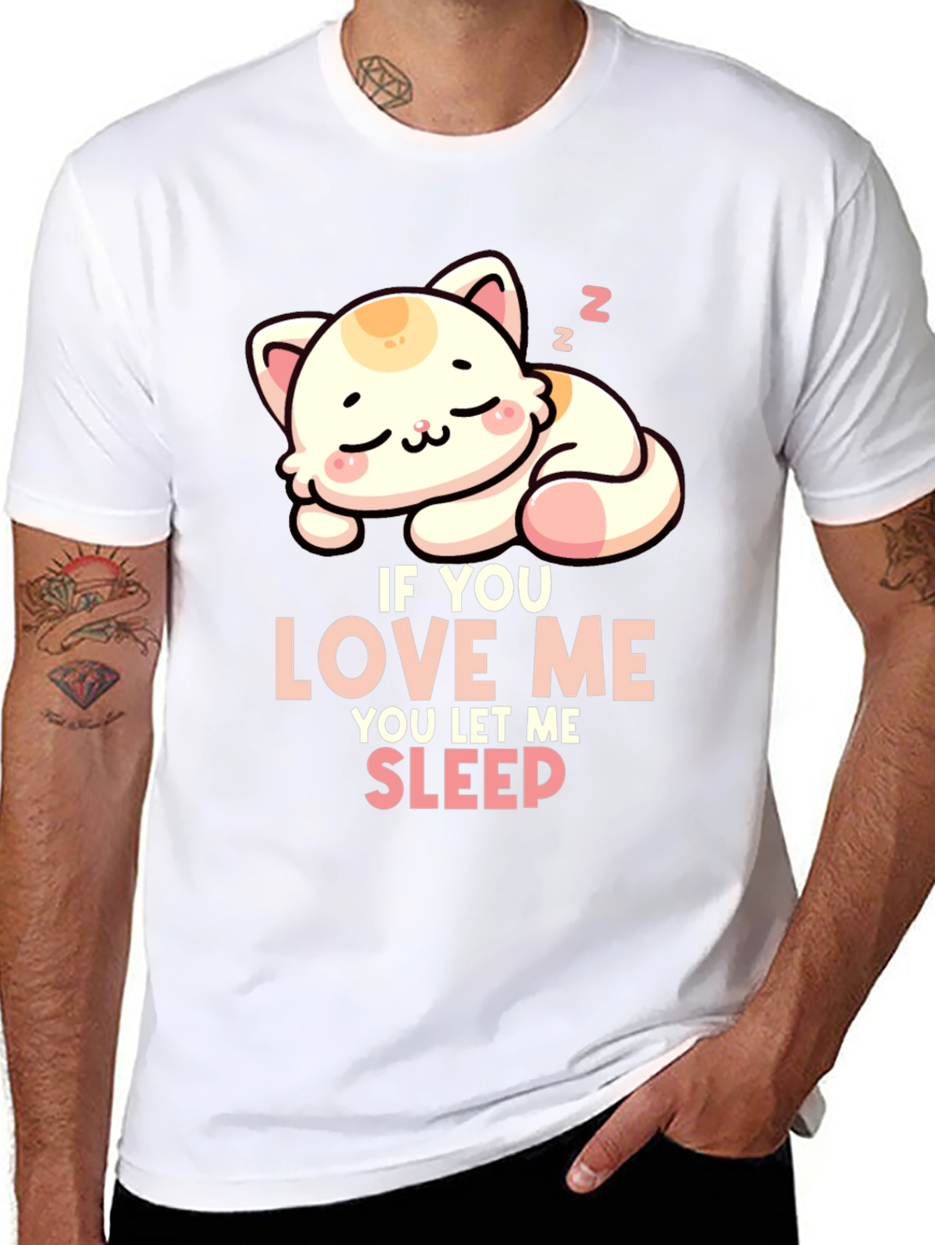 Black Cute Cat Sleeping T-Shirt - If You Love Me, Let Me Sleep! view 8