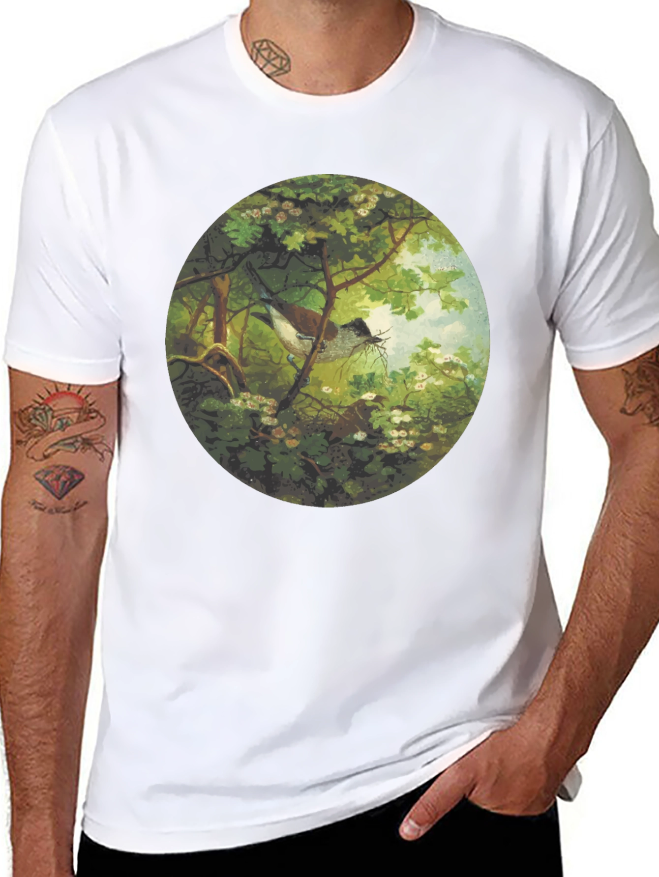 Black Bird & Nest Graphic Tee - Nature Art Shirt view 8