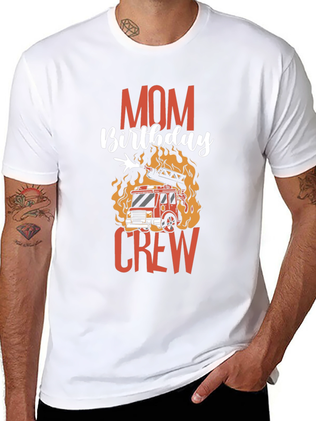 Black Mom Birthday Firetruck Crew Graphic T-Shirt view 8