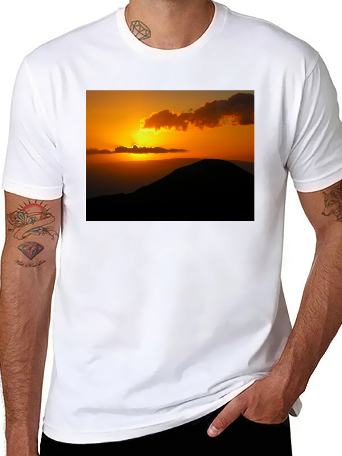 Black Sunset Mountain Graphic Tee - Black Cotton Blend view 8