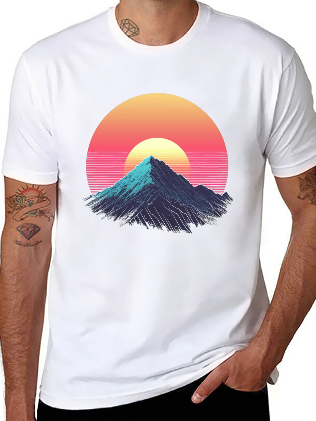 Black Retro Mountain Sunset Graphic Tee - Black view 8