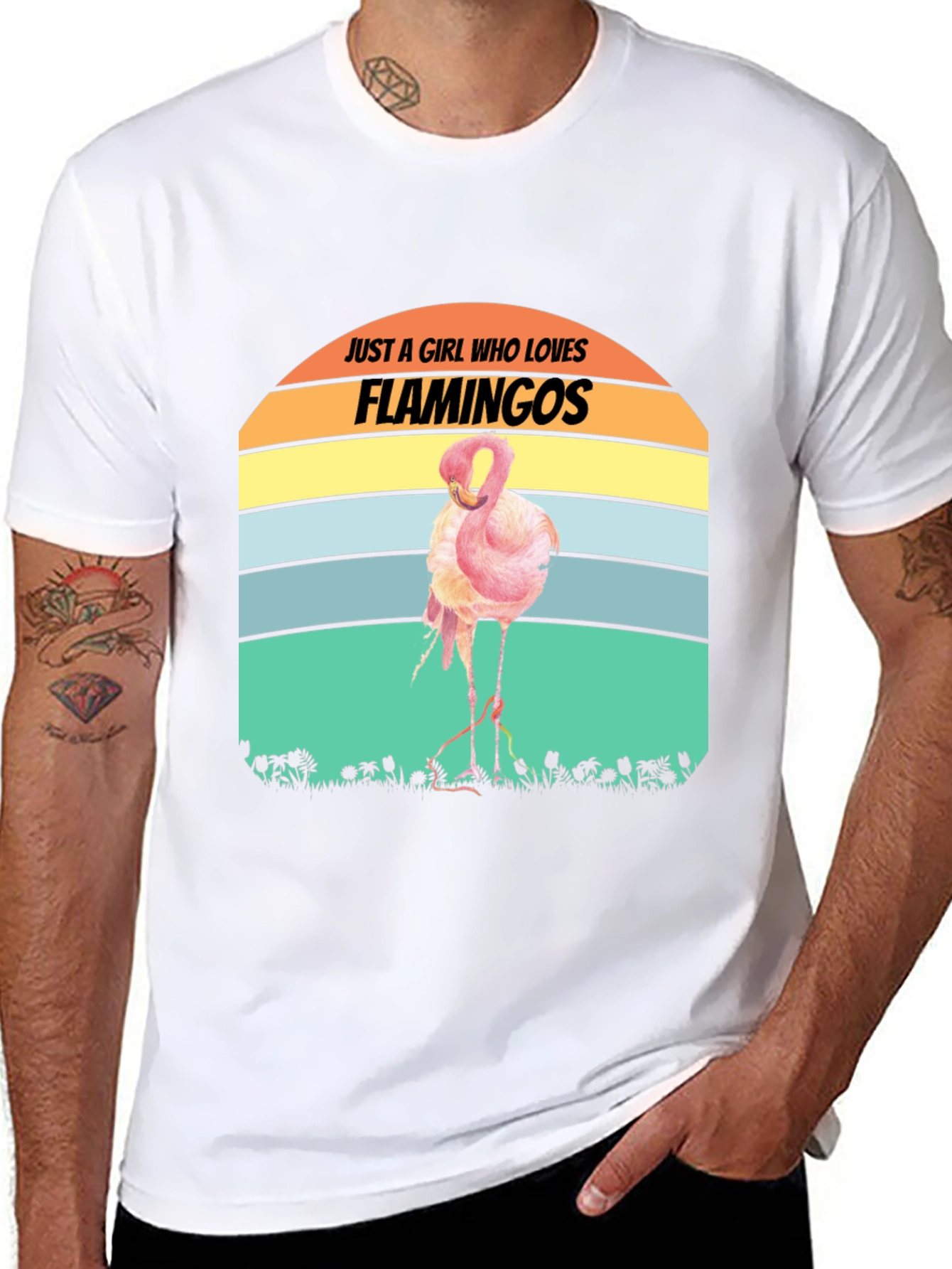 Black Just A Girl Who Loves Flamingos T-Shirt view 8
