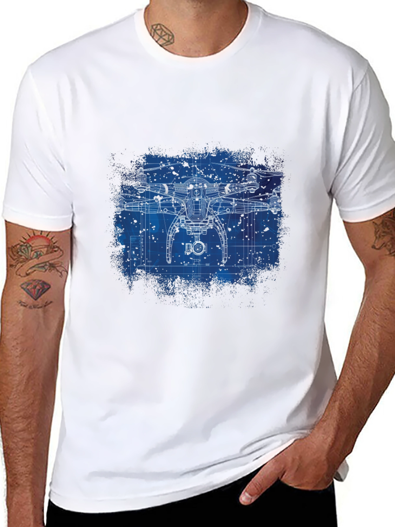 Black Drone Blueprint Graphic T-Shirt view 8
