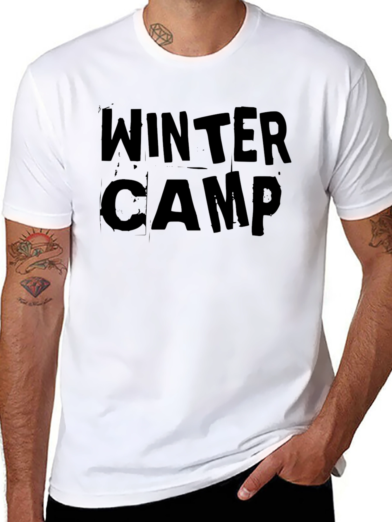 Black Winter Camp Graphic Tee - Black Cotton T-Shirt view 8