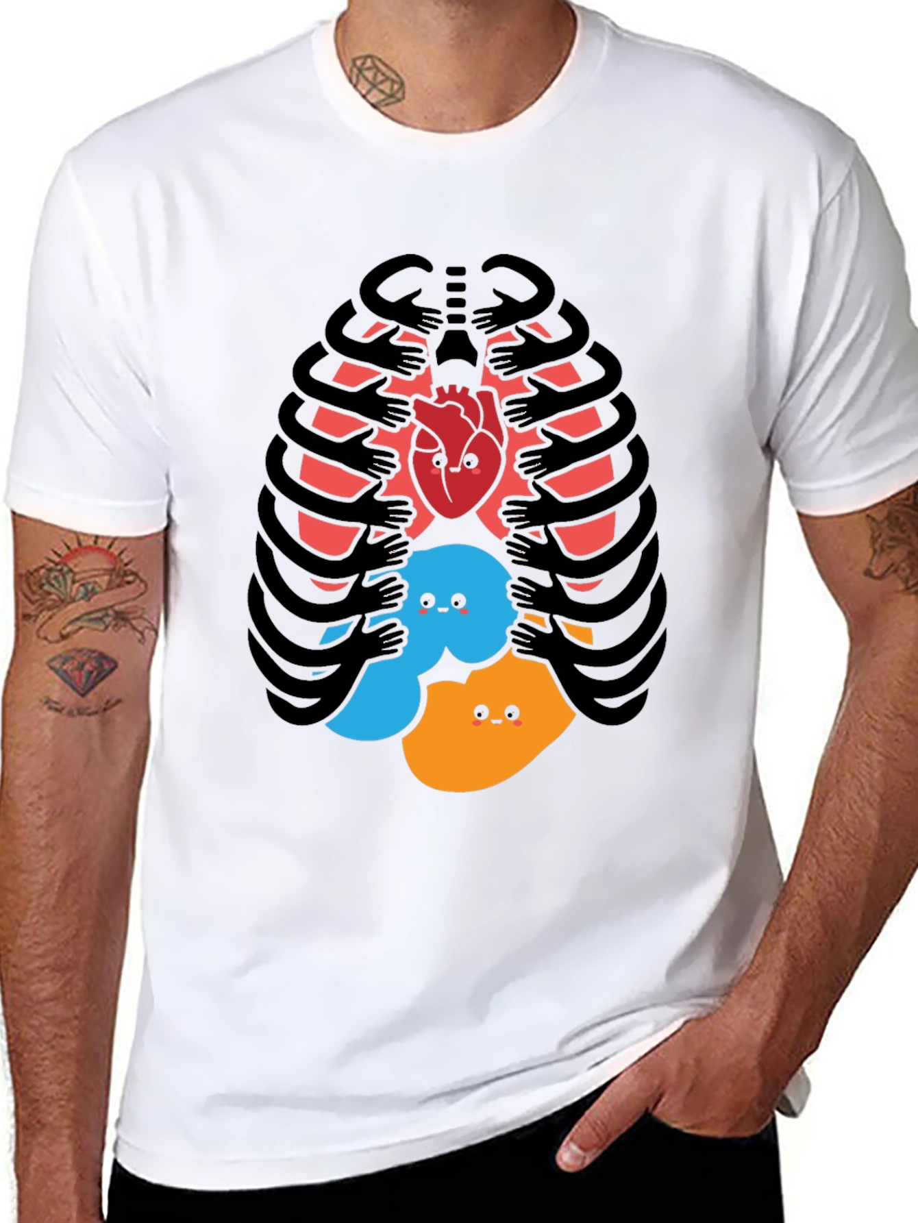 Black Funny Rib Cage Heart & Feelings Graphic T-Shirt view 8