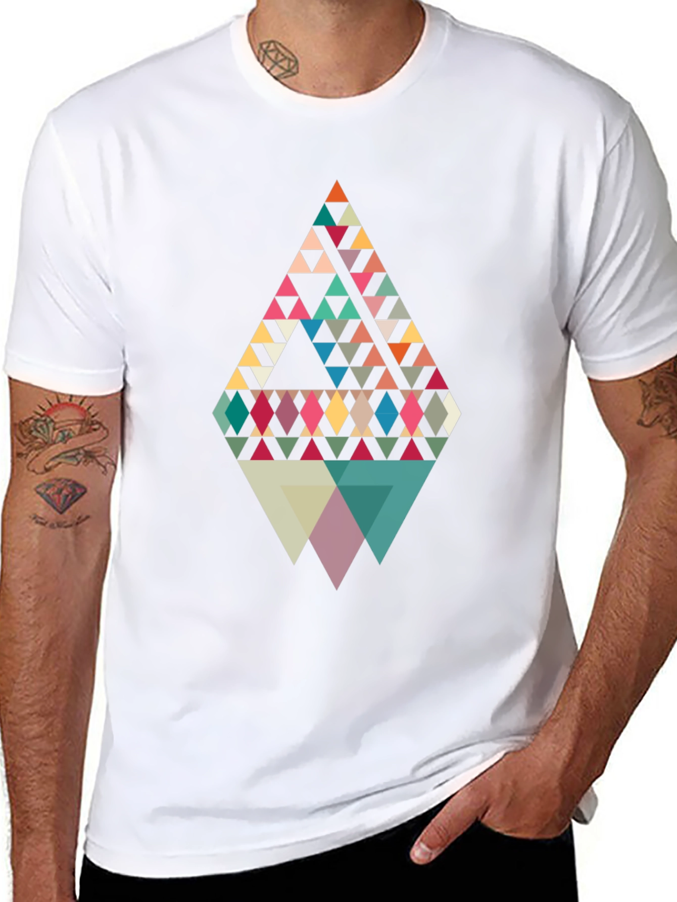 Black Geometric Triangle Pattern Graphic Tee view 8