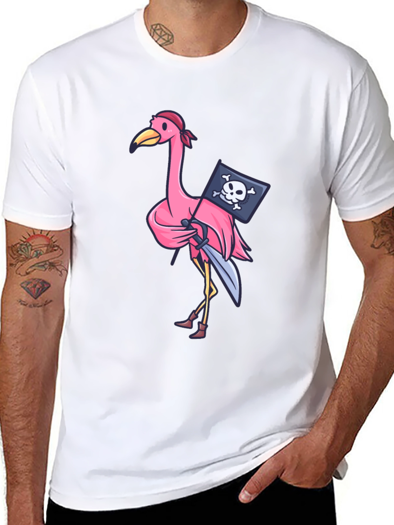 Black Pirate Flamingo T-Shirt - Novelty Graphic Tee view 8