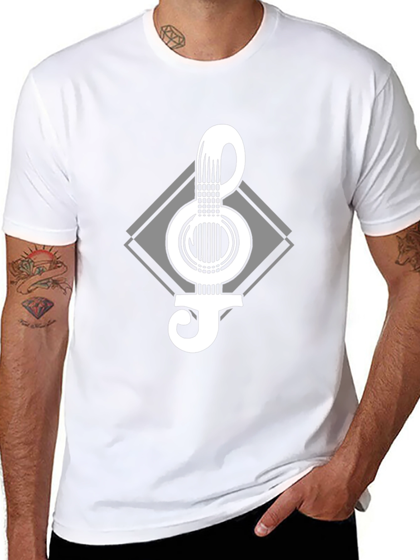 Black Guitar Clef Graphic Tee - Black Cotton Blend T-Shirt view 8