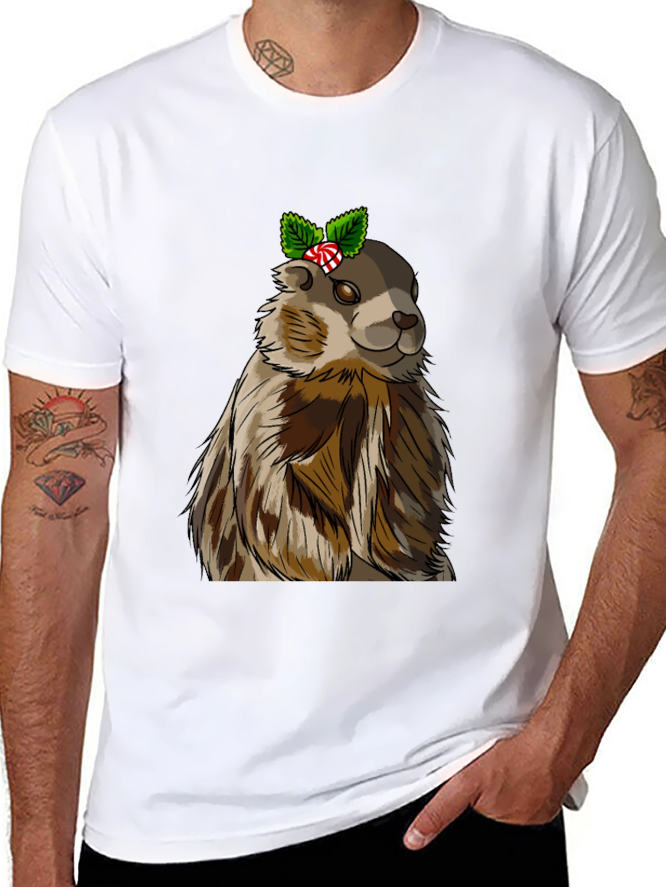 Black Festive Groundhog T-Shirt - Holiday Cheer! view 8