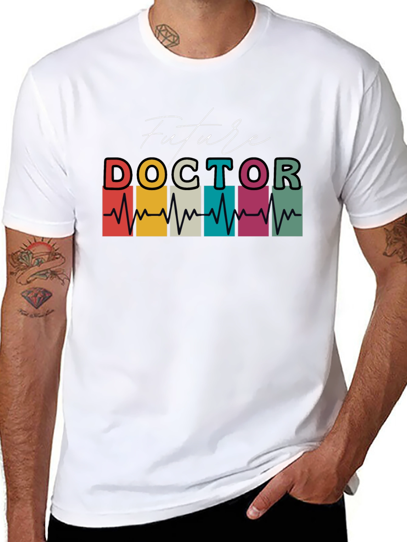 Black Future Doctor Heartbeat Graphic T-Shirt view 8