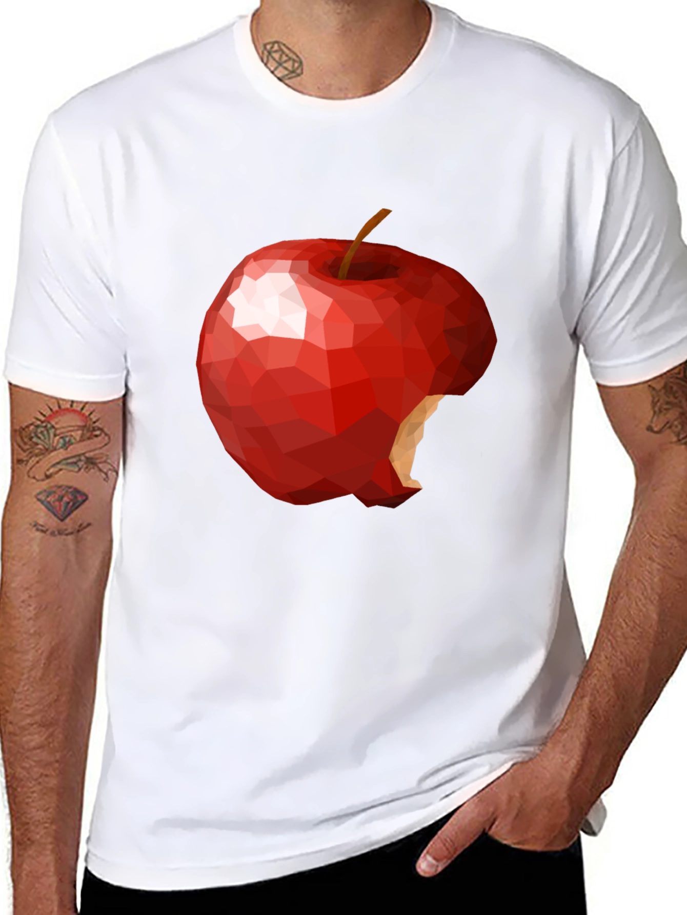 Black Geometric Bitten Apple Graphic T-Shirt view 8