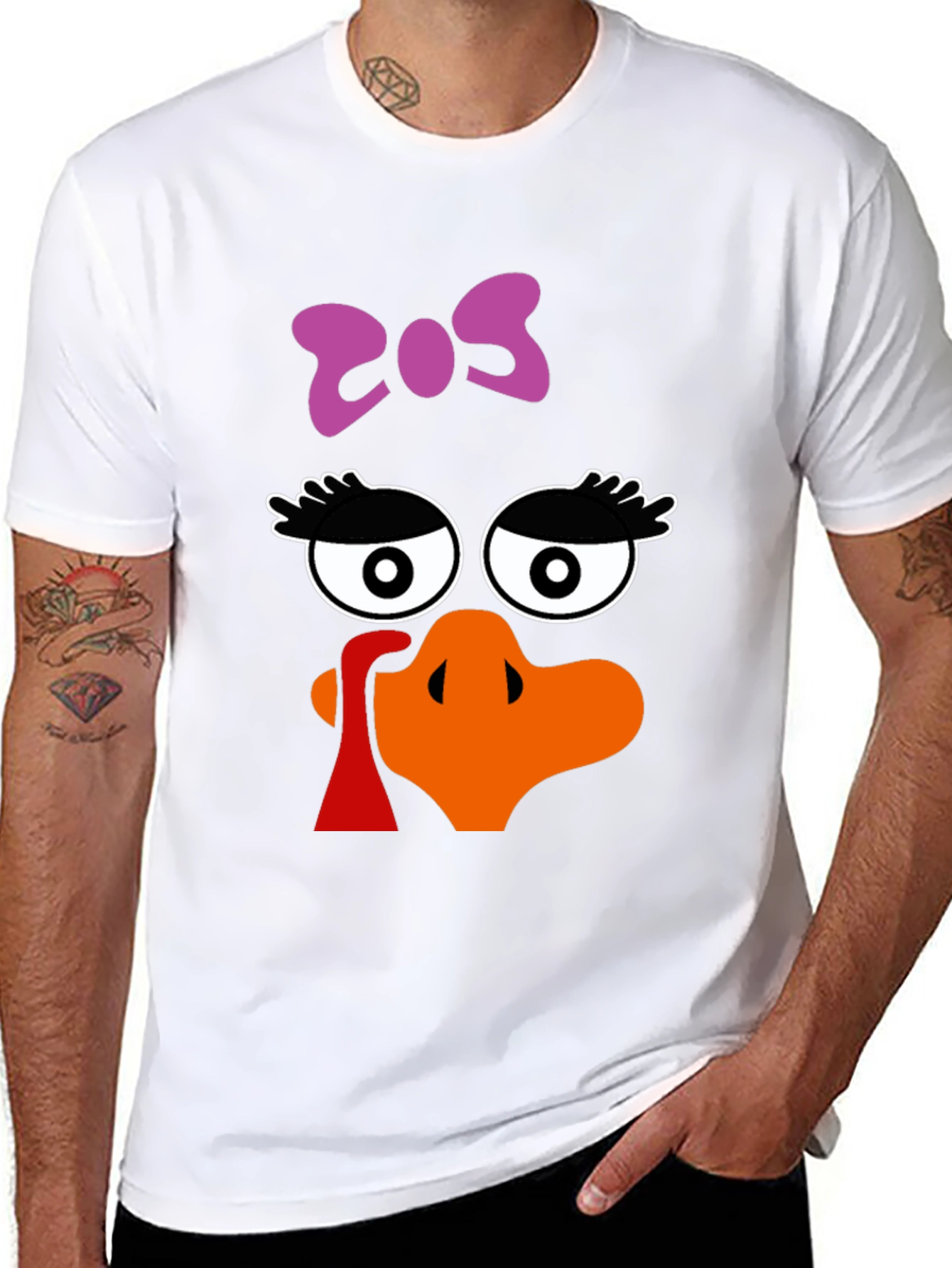 Thanksgiving Turkey Face Bow Black T-Shirt - 8