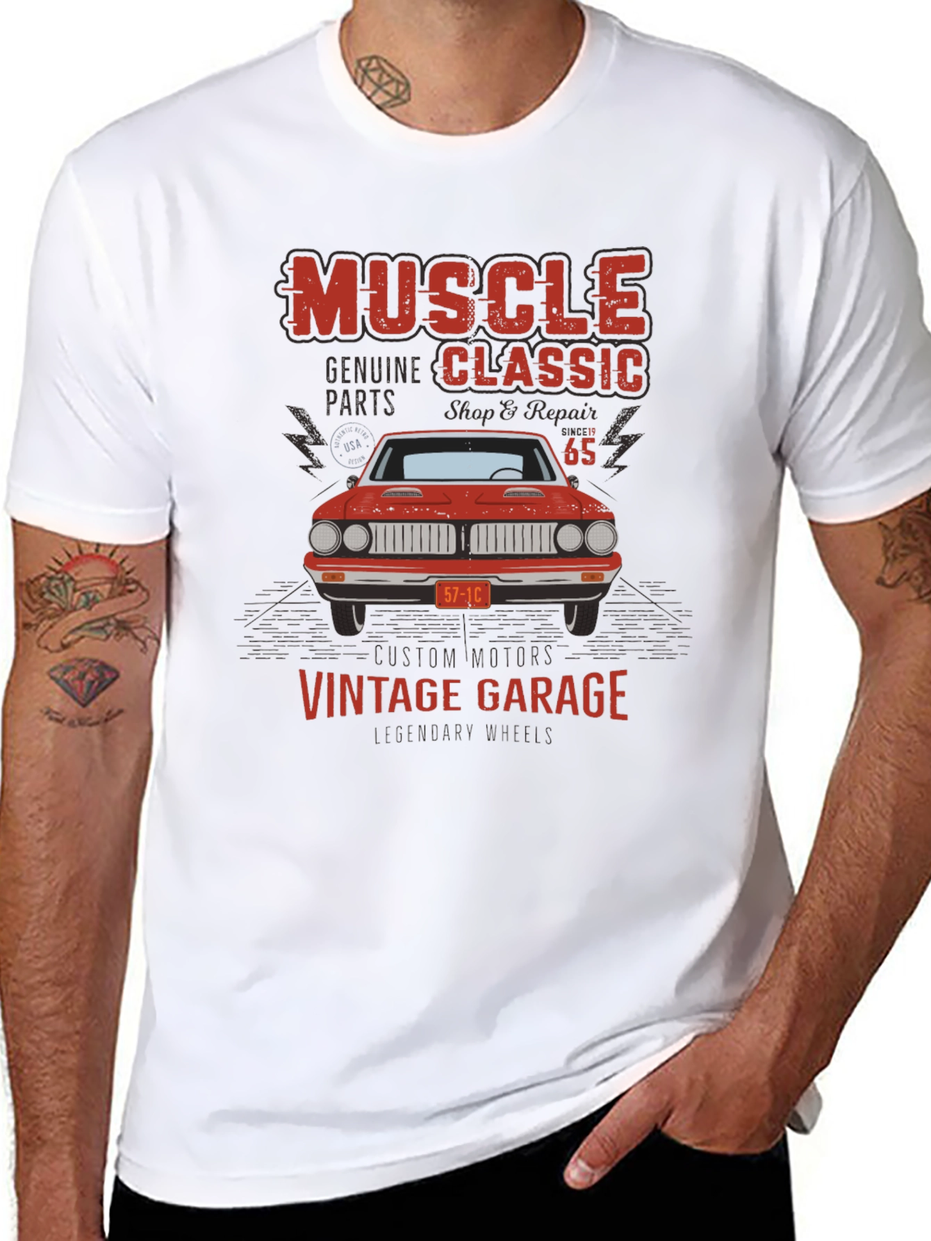 Black Muscle Classic Vintage Garage Graphic T-Shirt view 8