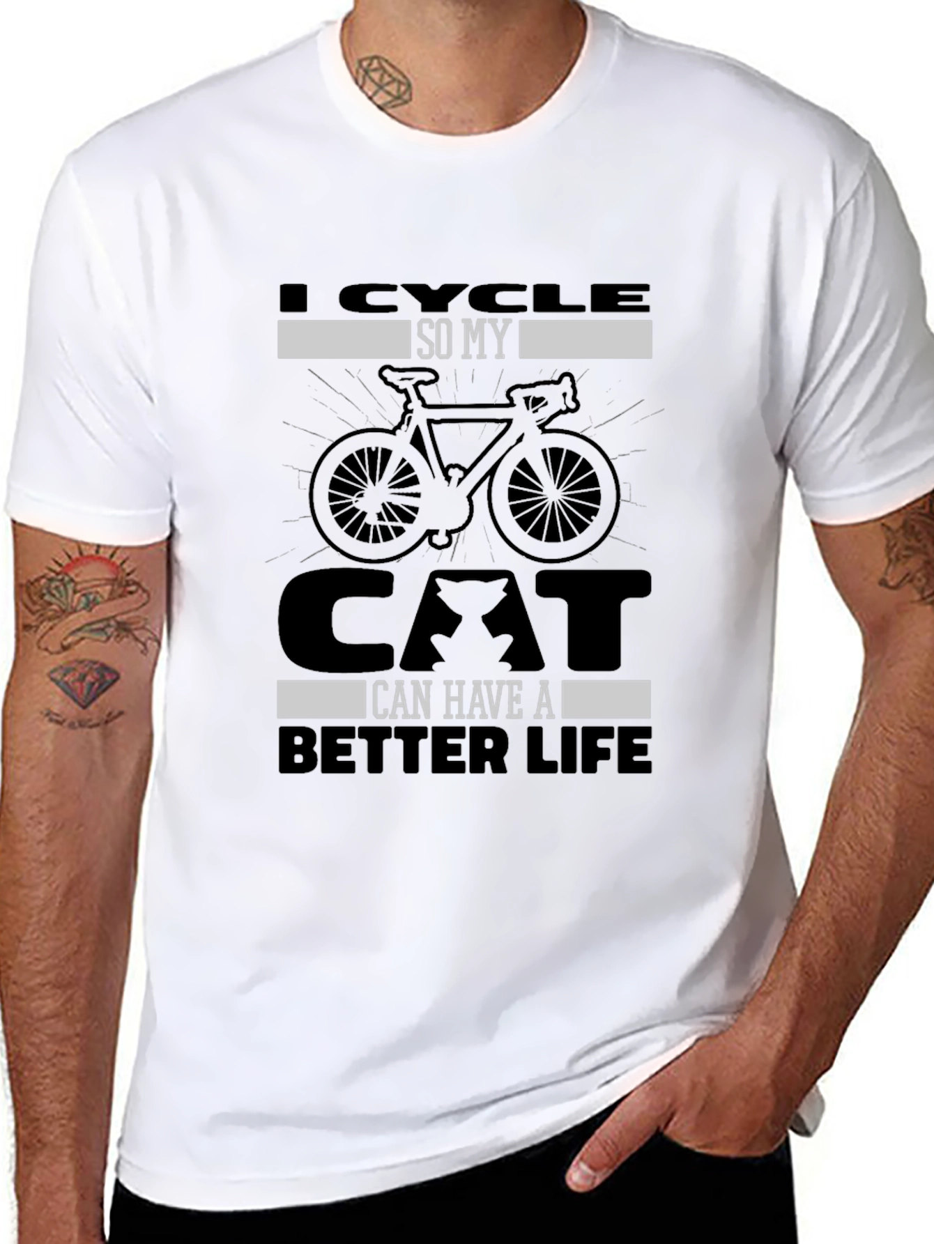 Black I Cycle For My Cat T-Shirt Funny Bicycle Graphic Tee view 8