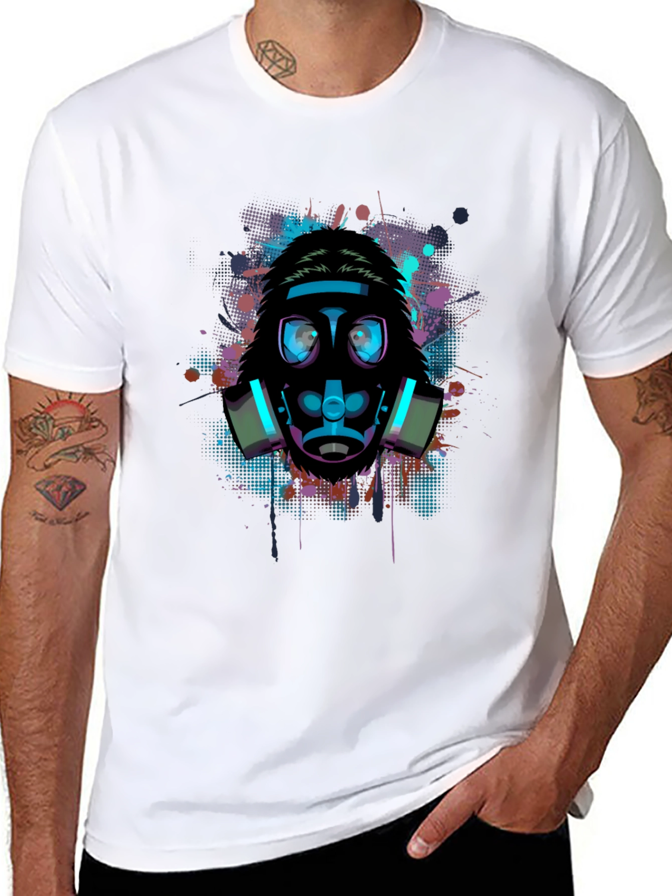 Black Graphic Gas Mask T-Shirt - Urban Style view 8