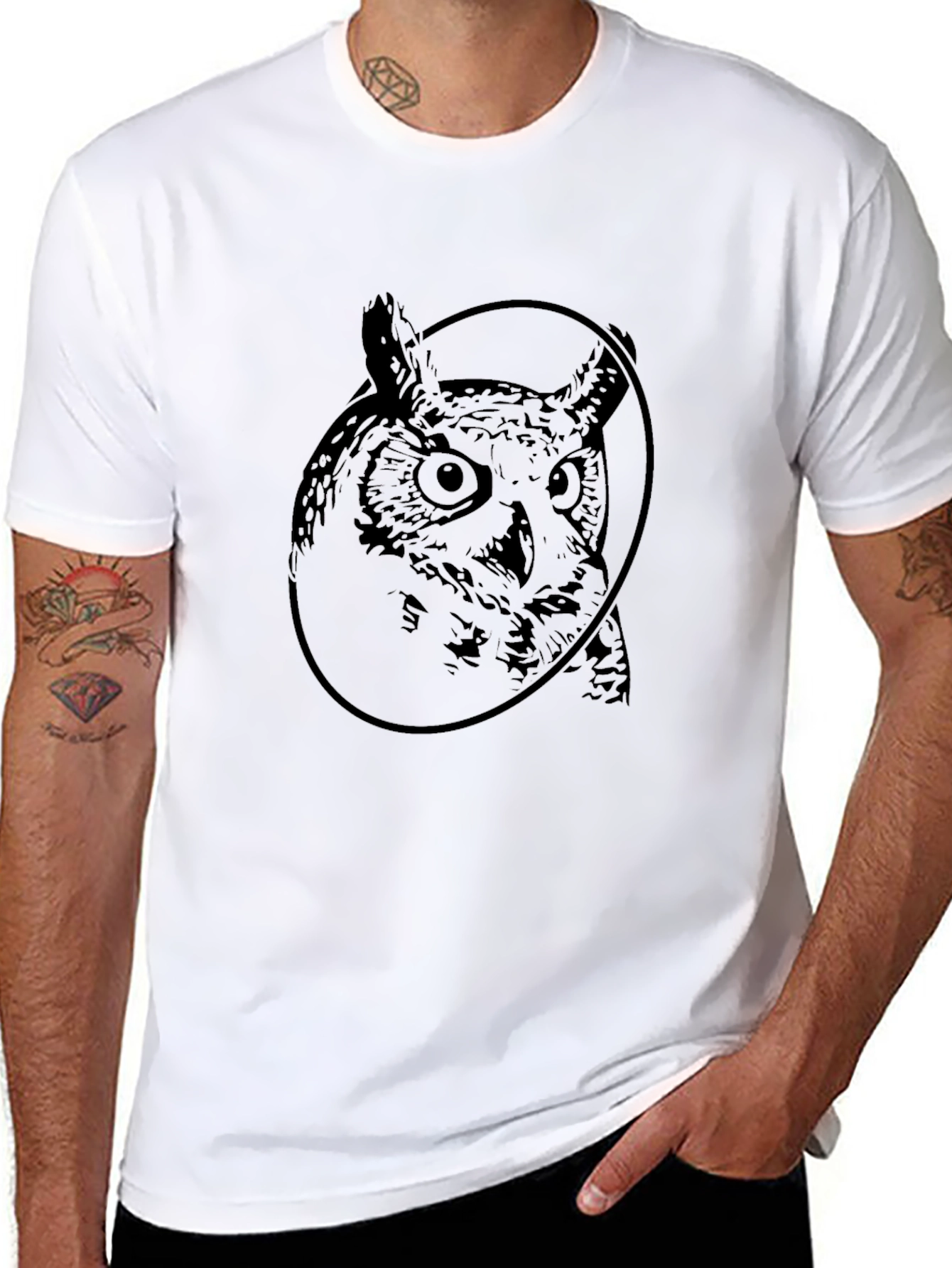 Black Owl Graphic Print Crew Neck Black T-Shirt view 8