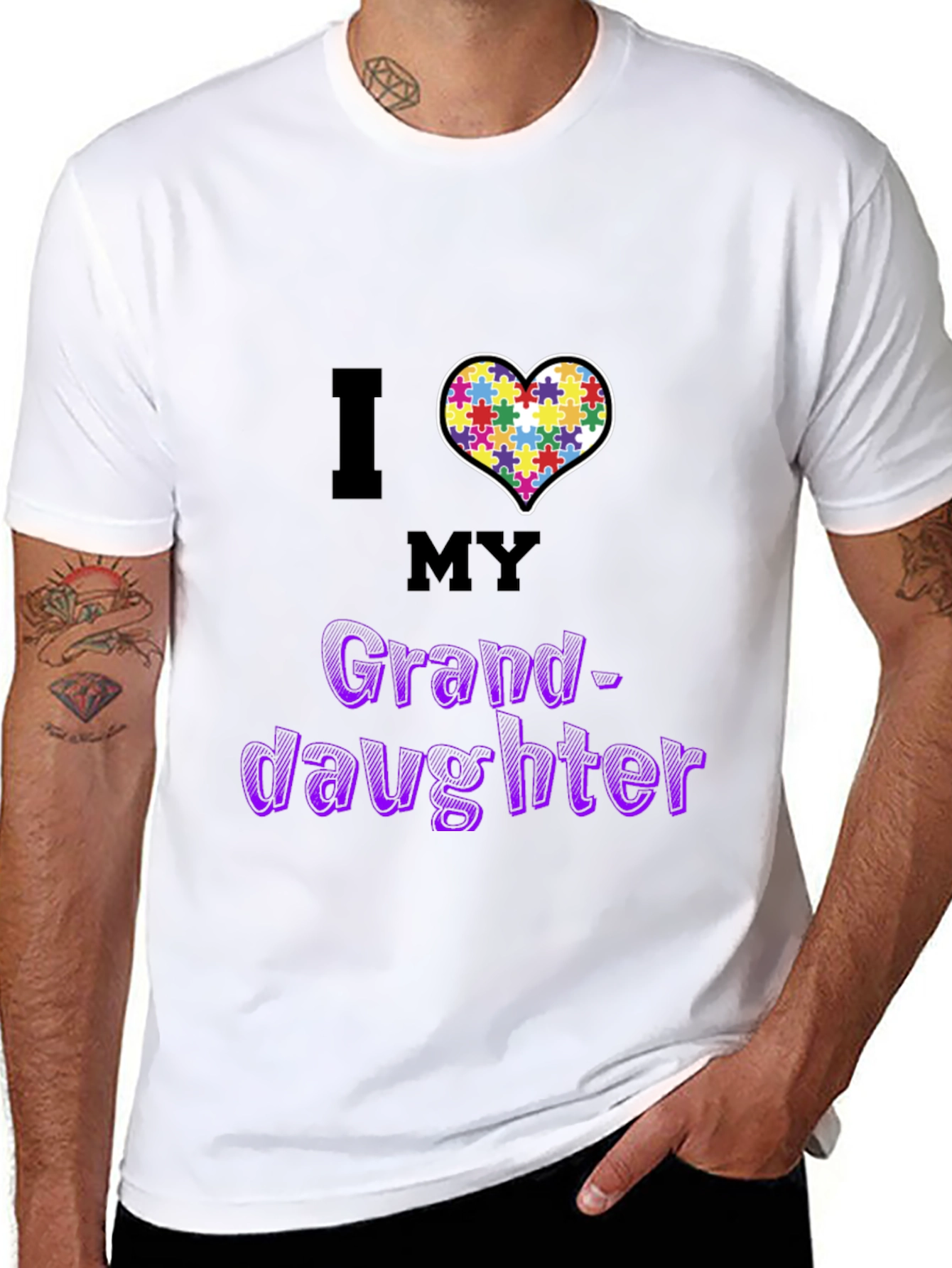 Black I Love My Granddaughter Autism Awareness T-Shirt view 8