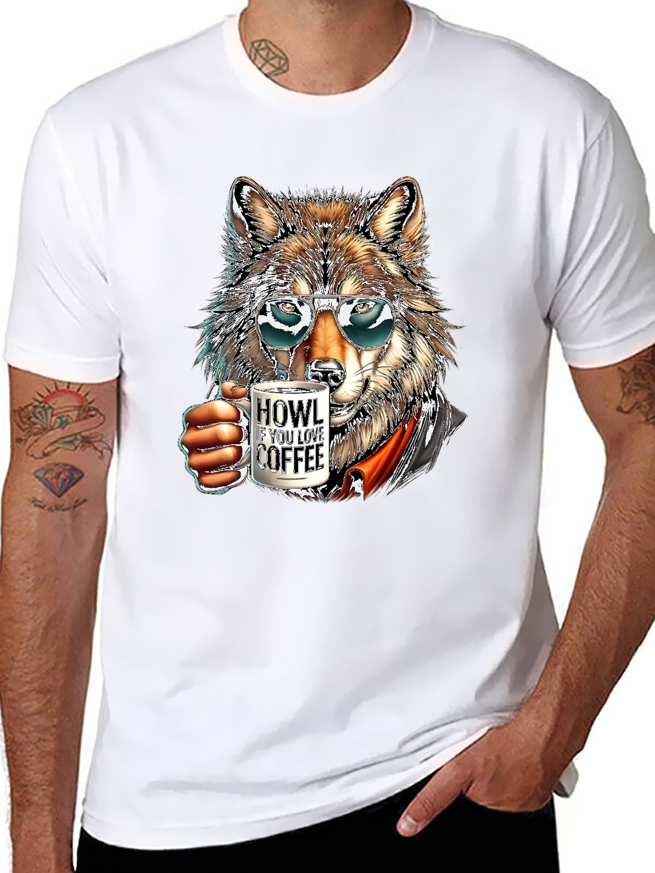 Black Cool Wolf Coffee Lover T-Shirt view 8