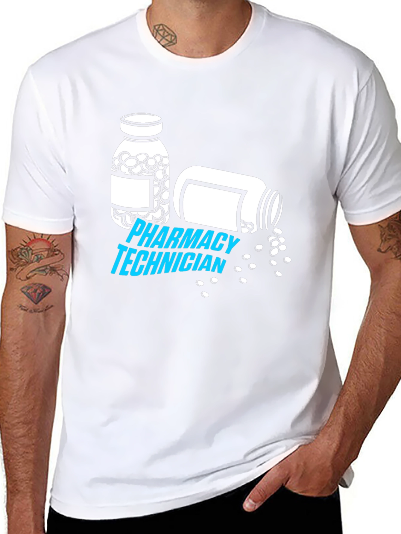 Black Pharmacy Technician T-Shirt - Pill Bottle Graphic view 8