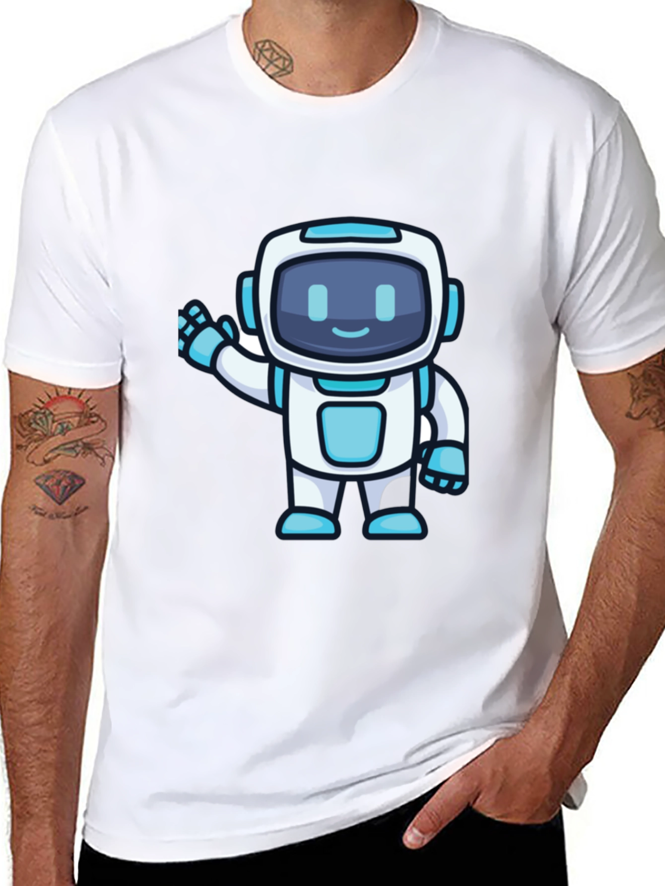 Black Cute Robot Graphic T-Shirt - Black Crew Neck view 8