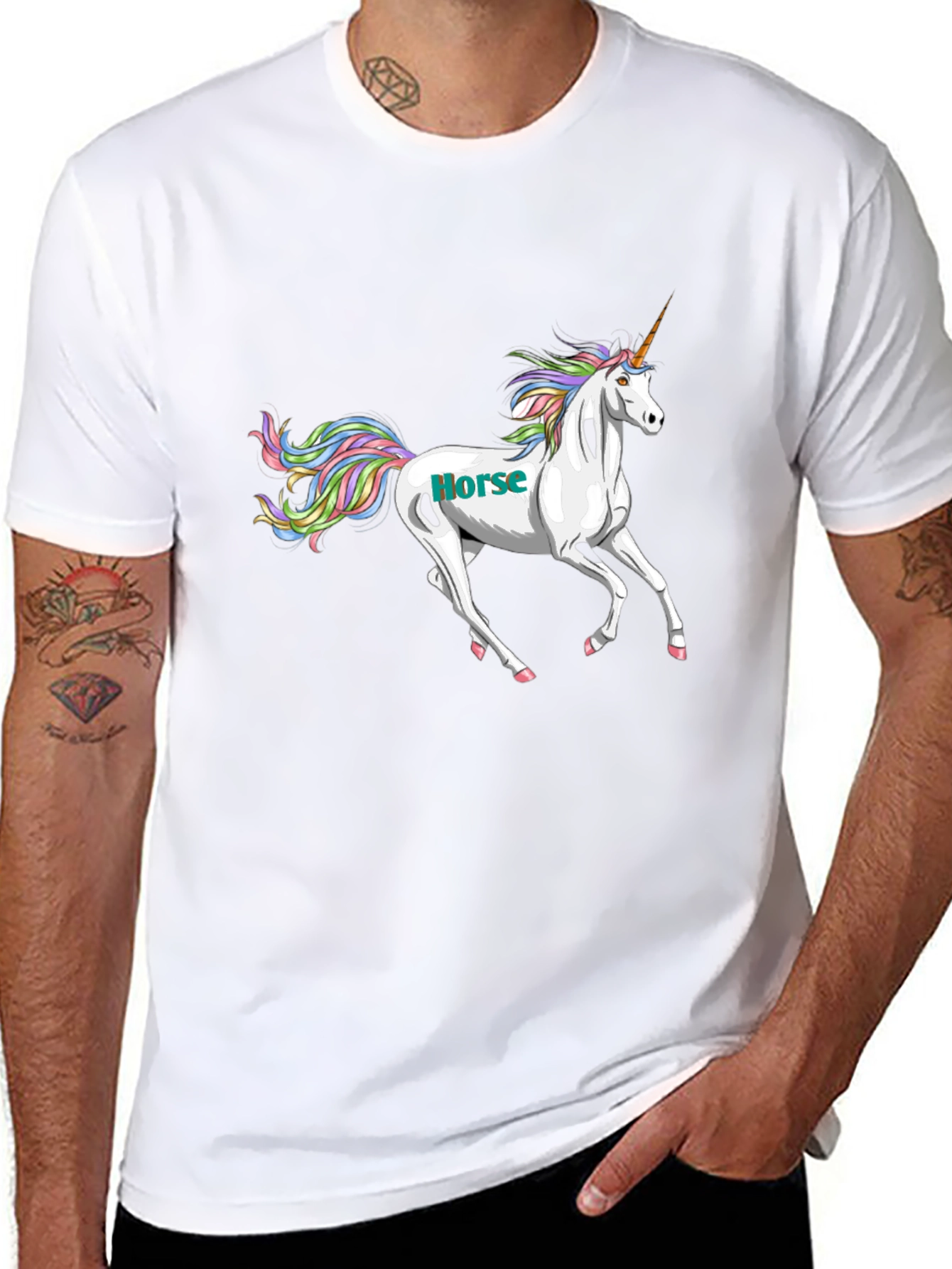 Black Unicorn Horse Graphic Tee - Black Cotton T-Shirt view 8