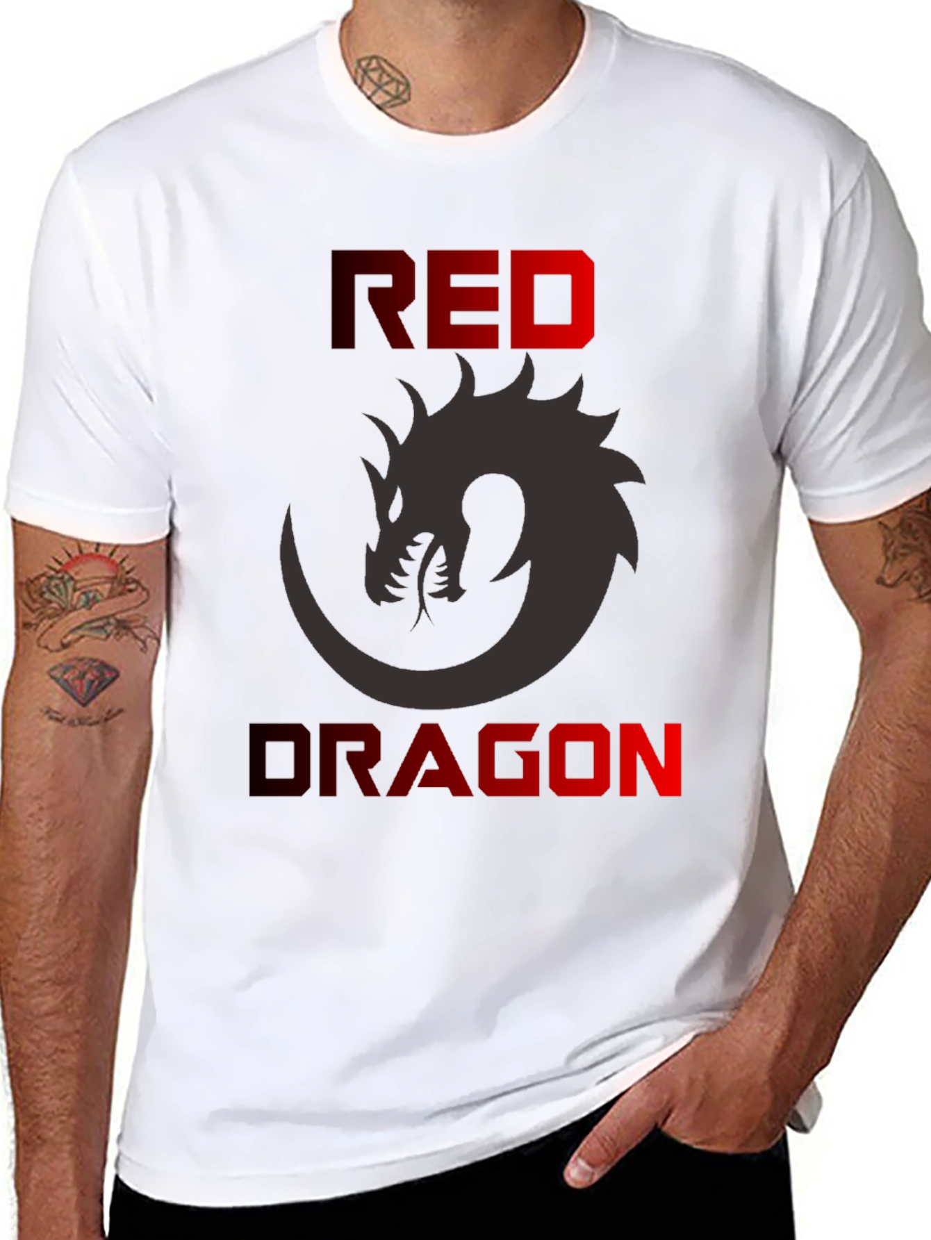 Black Red Dragon Graphic T-Shirt - Men's Black Tee view 8