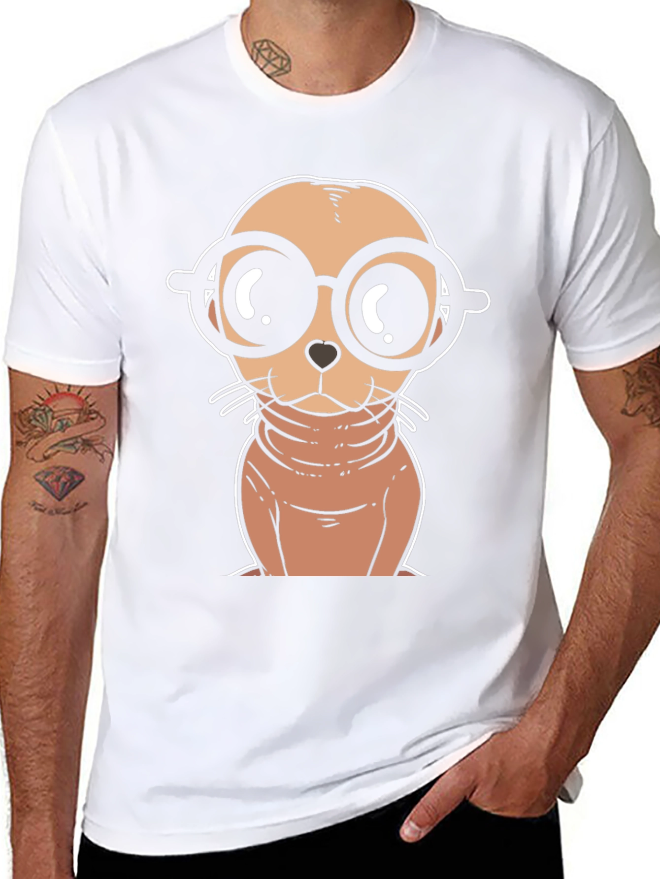 Black Cartoon Seal with Glasses T-Shirt view 8