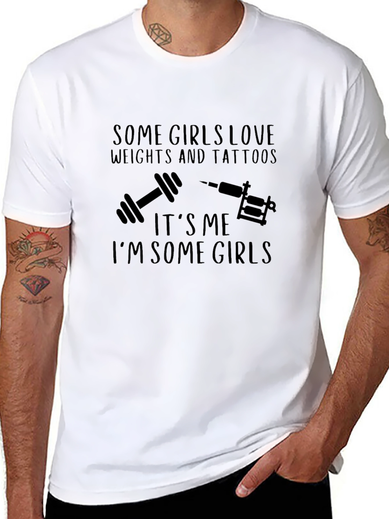 Some Girls Love Weights & Tattoos Black Graphic Tee - 8