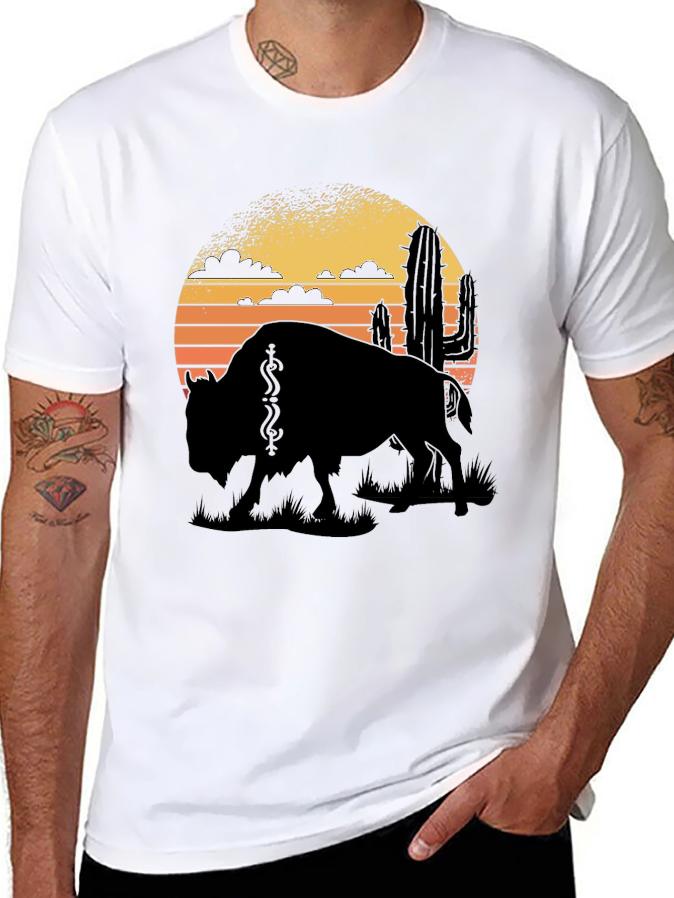 Black Buffalo Sunset Graphic Tee - Black Cotton T-Shirt view 8
