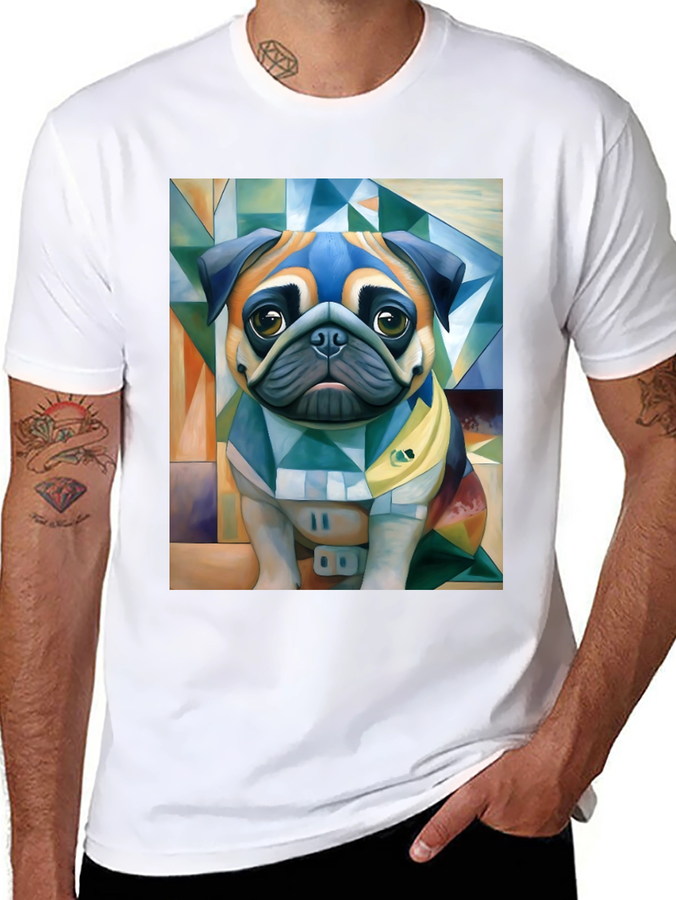 Black Pug Art T-Shirt - Unique Geometric Dog Design view 8