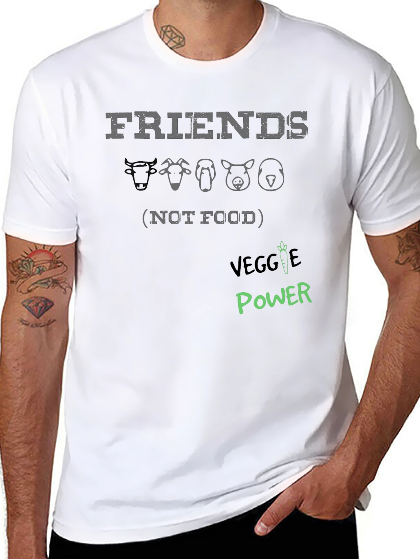 Black Friends Not Food Vegan T-Shirt - Veggie Power Tee view 8